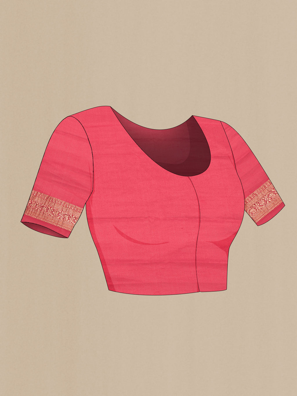 Close up image of the blouse of Red Dual Tone Banarasi Georgette Saree with Zari Brocade on the body and Zari Border. 