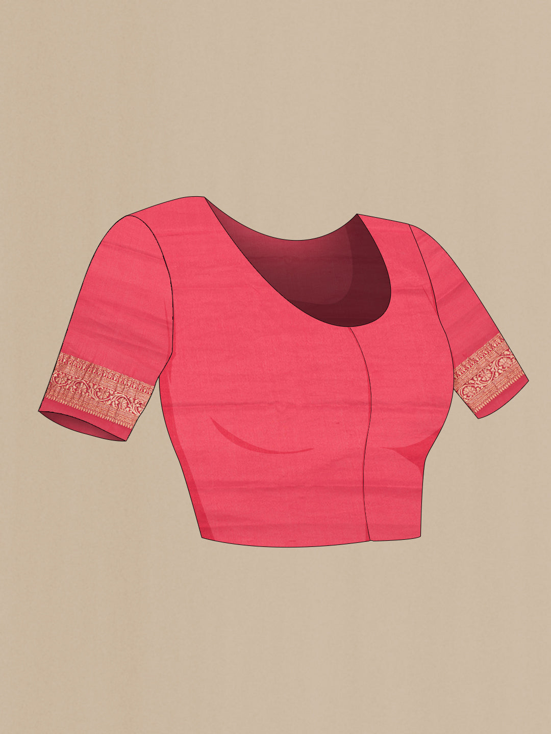 Close up image of the blouse of Red Dual Tone Banarasi Georgette Saree with Zari Brocade on the body and Zari Border. 
