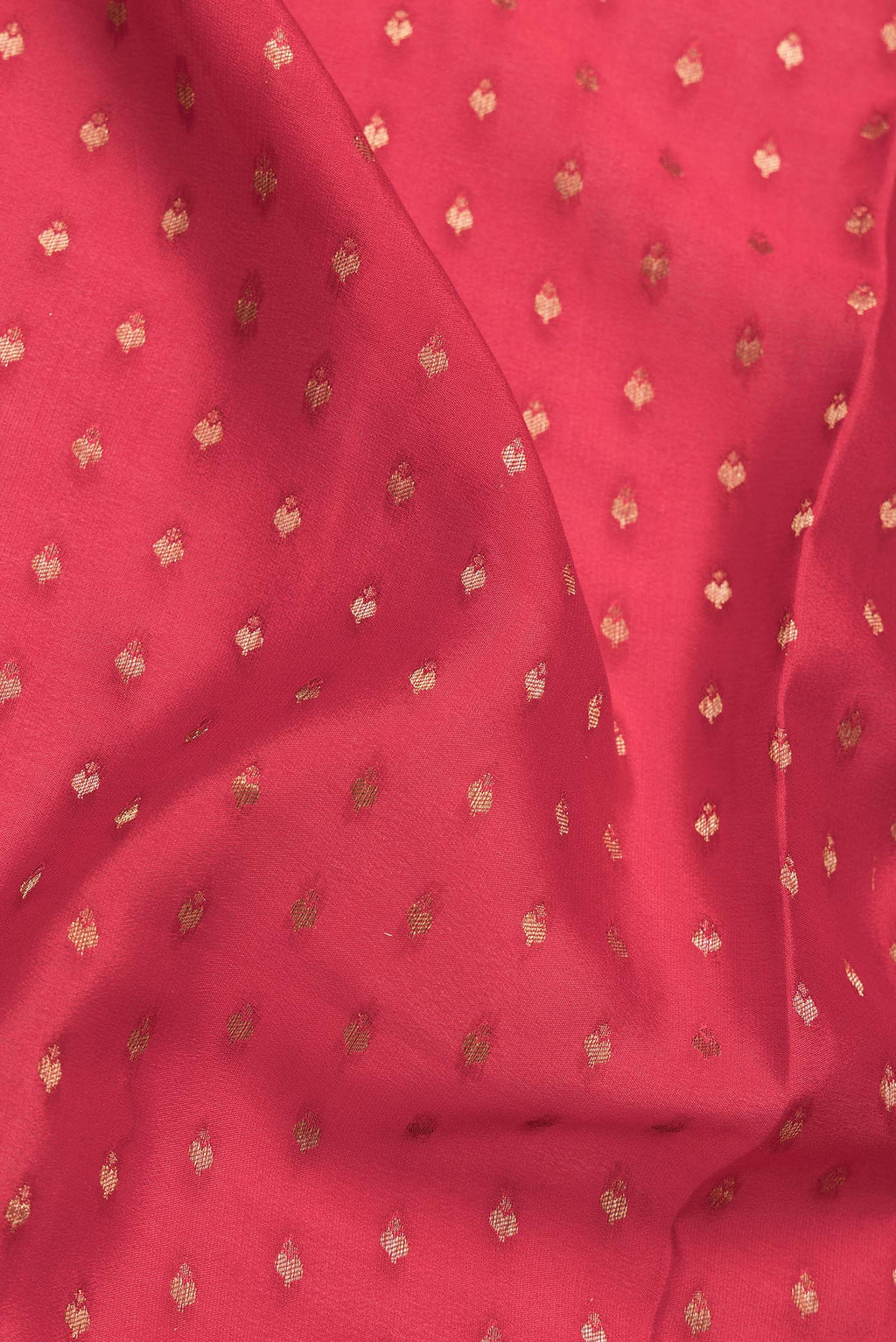 Close up of Red Dual Tone Banarasi Georgette Saree with Zari Brocade on the body and Zari Border.  displaying folds