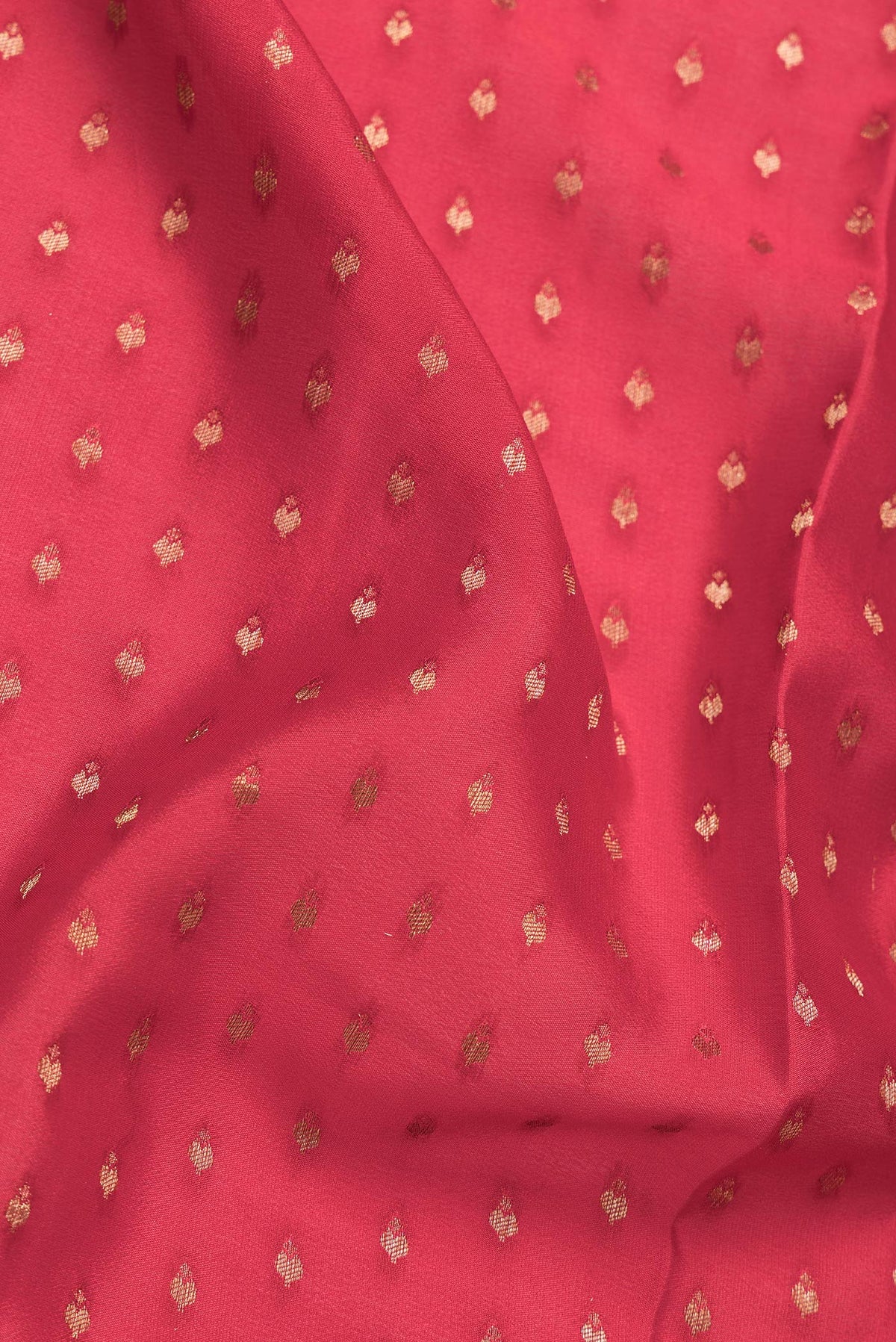 Close up of Red Dual Tone Banarasi Georgette Saree with Zari Brocade on the body and Zari Border.  displaying folds