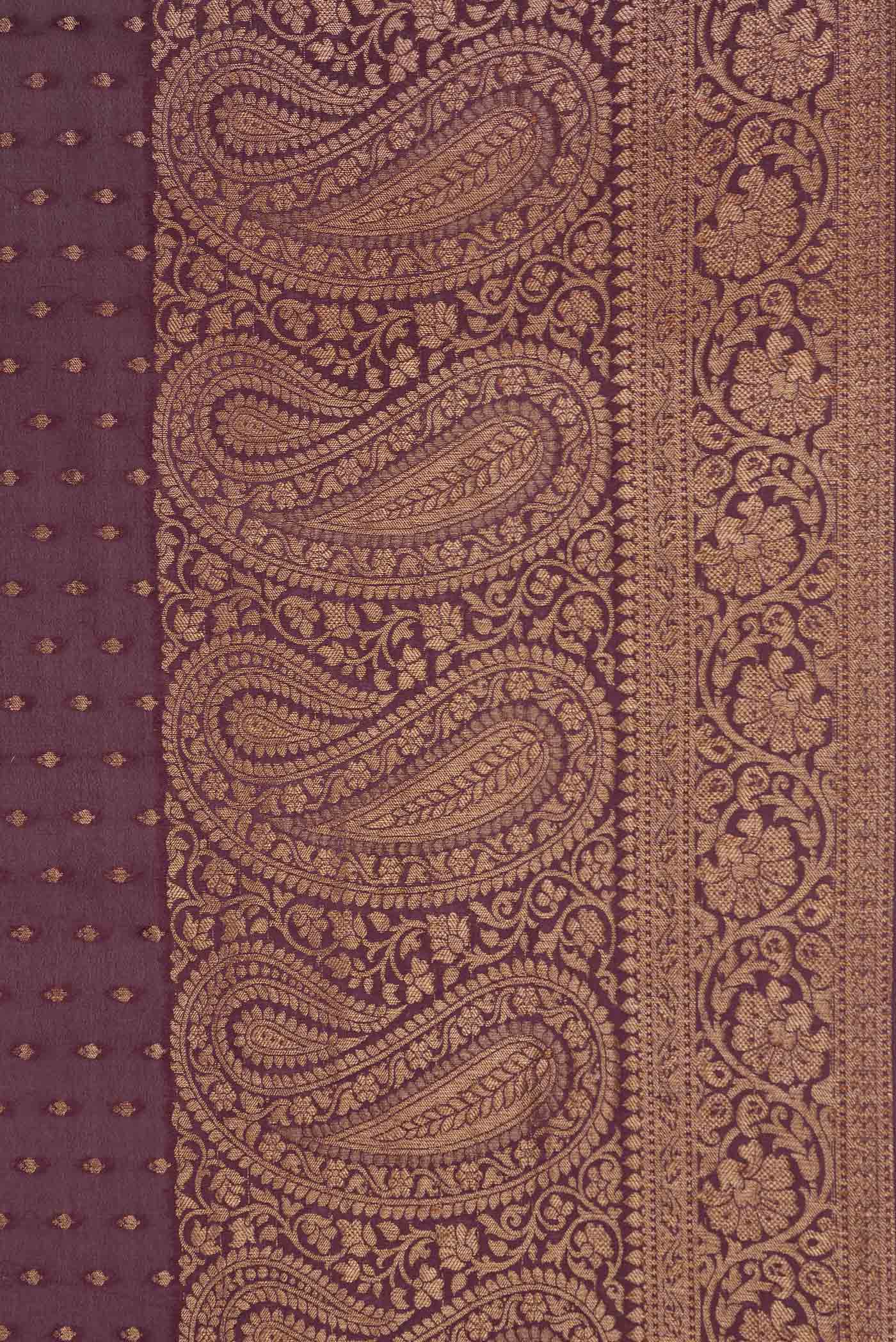 Border image of Brown Dual Tone Banarasi Silk Saree with Zari Butta on the body and Zari Border. 