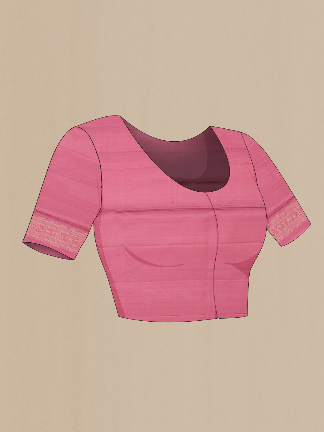 Close up image of the blouse of Pink Dual Tone Soft Silk Saree with Zari Butta on the body and Without Border. 