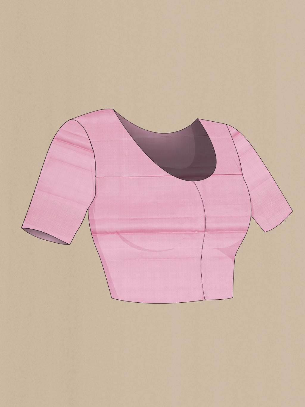 Close up image of the blouse of Pink Dual Tone Soft Silk Saree with Zari Butta on the body and Without Border. 