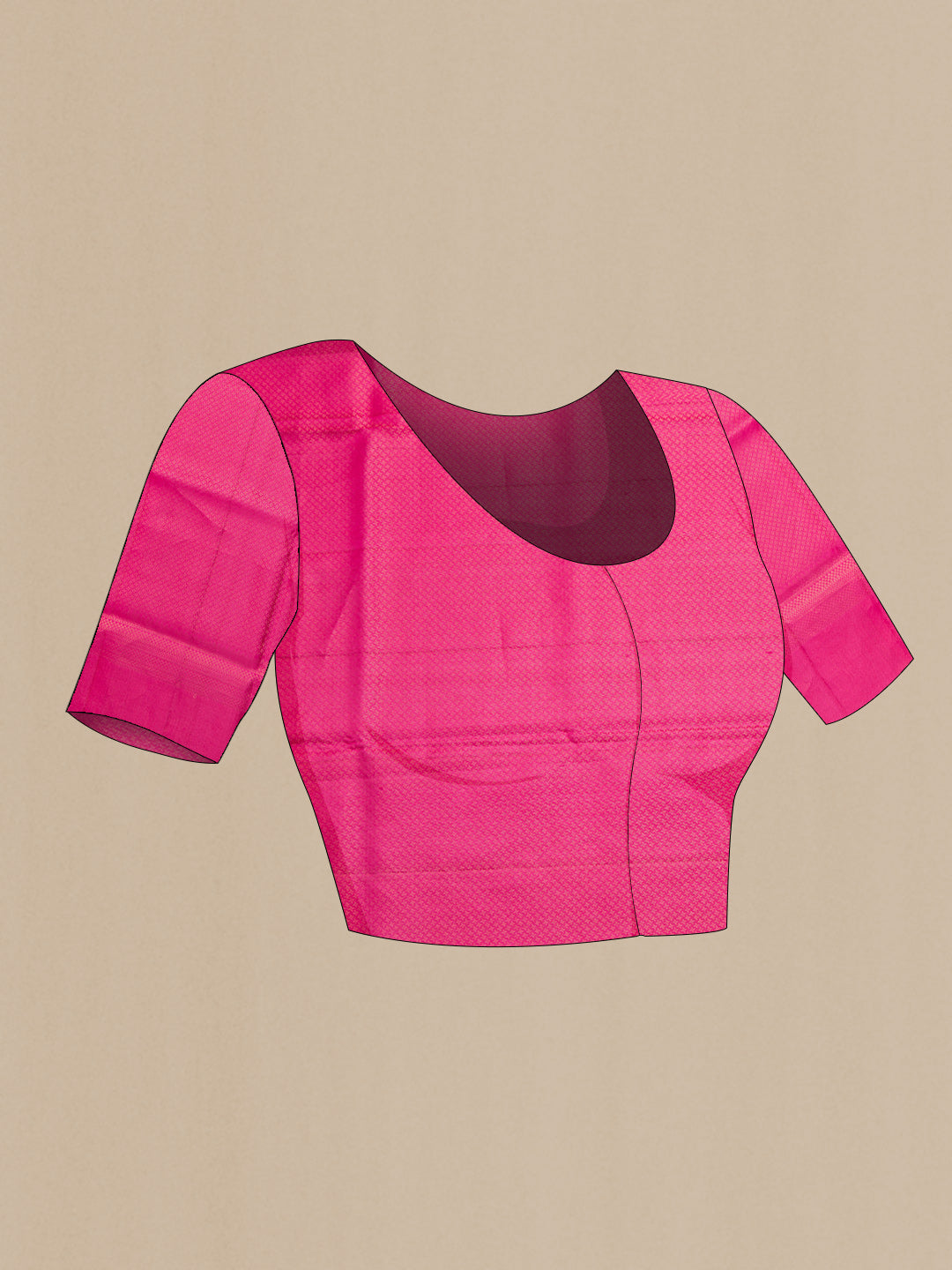 Close up image of the blouse of Pure Silk Dark Pink Soft Saree with Zari Brocade on the body and Fancy Border. 