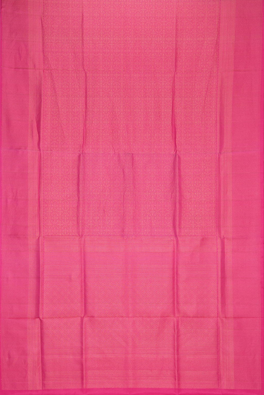 Flat view of Pure Silk Dark Pink Soft Saree with Zari Brocade on the body and Fancy Border. 