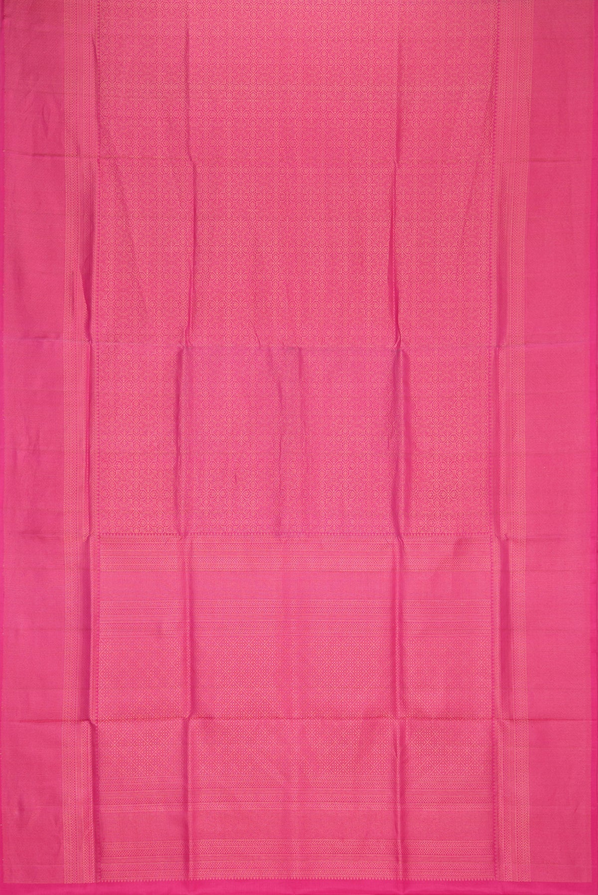 Flat view of Pure Silk Dark Pink Soft Saree with Zari Brocade on the body and Fancy Border. 
