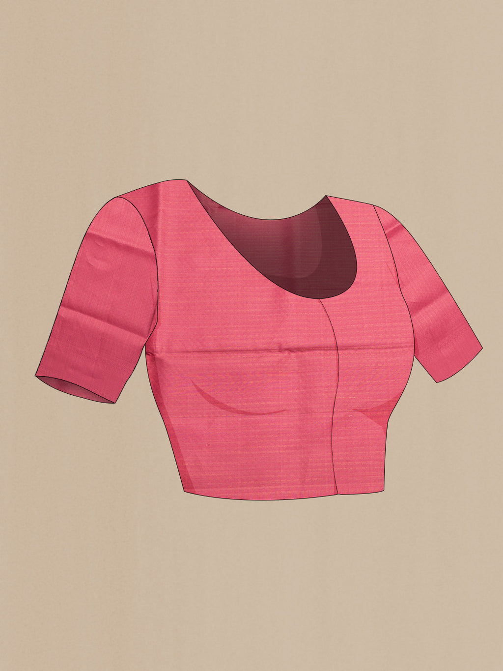 Close up image of the blouse of Pure Silk Pink Dual Tone Soft Saree with Zari Brocade on the body and Fancy Border. 