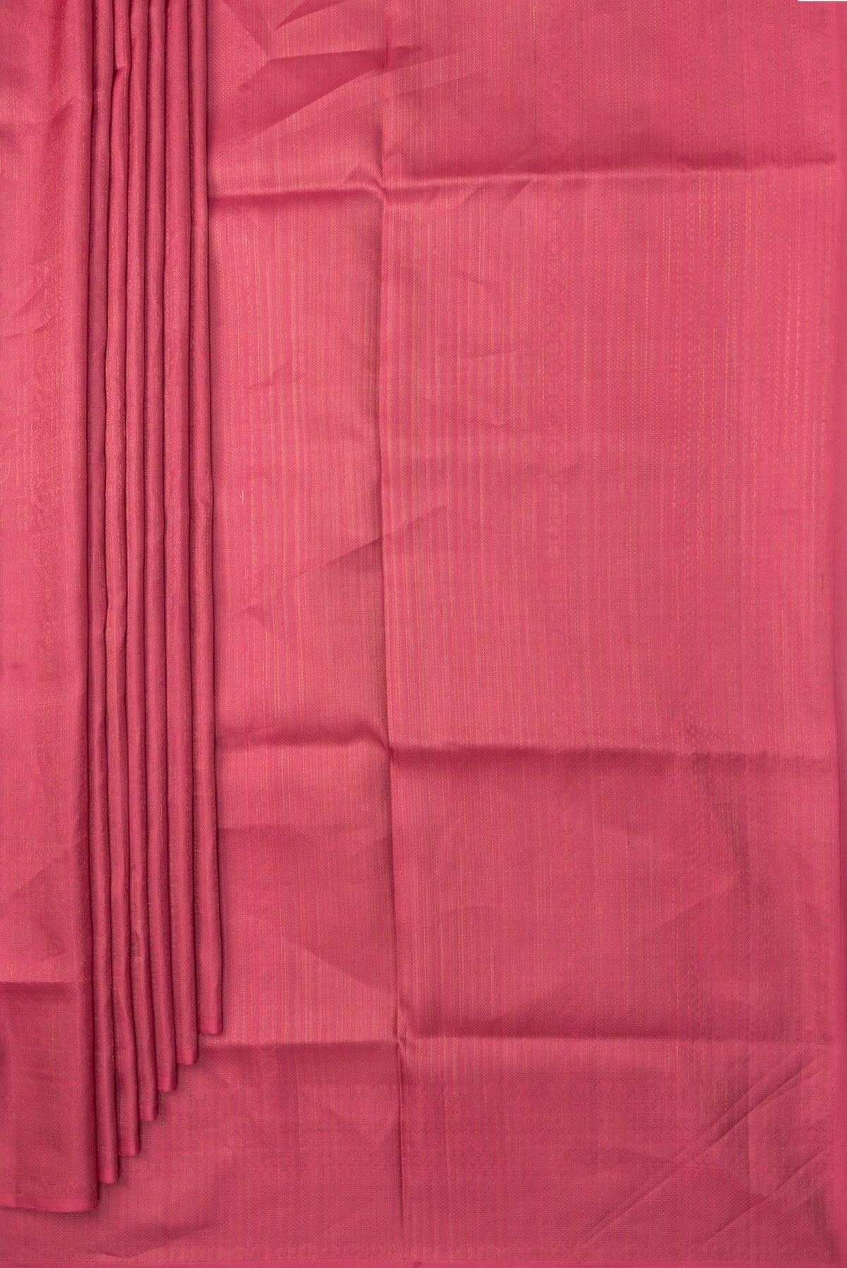 Pleats and pallu of Pure Silk Pink Dual Tone Soft Saree with Zari Brocade on the body and Fancy Border. 