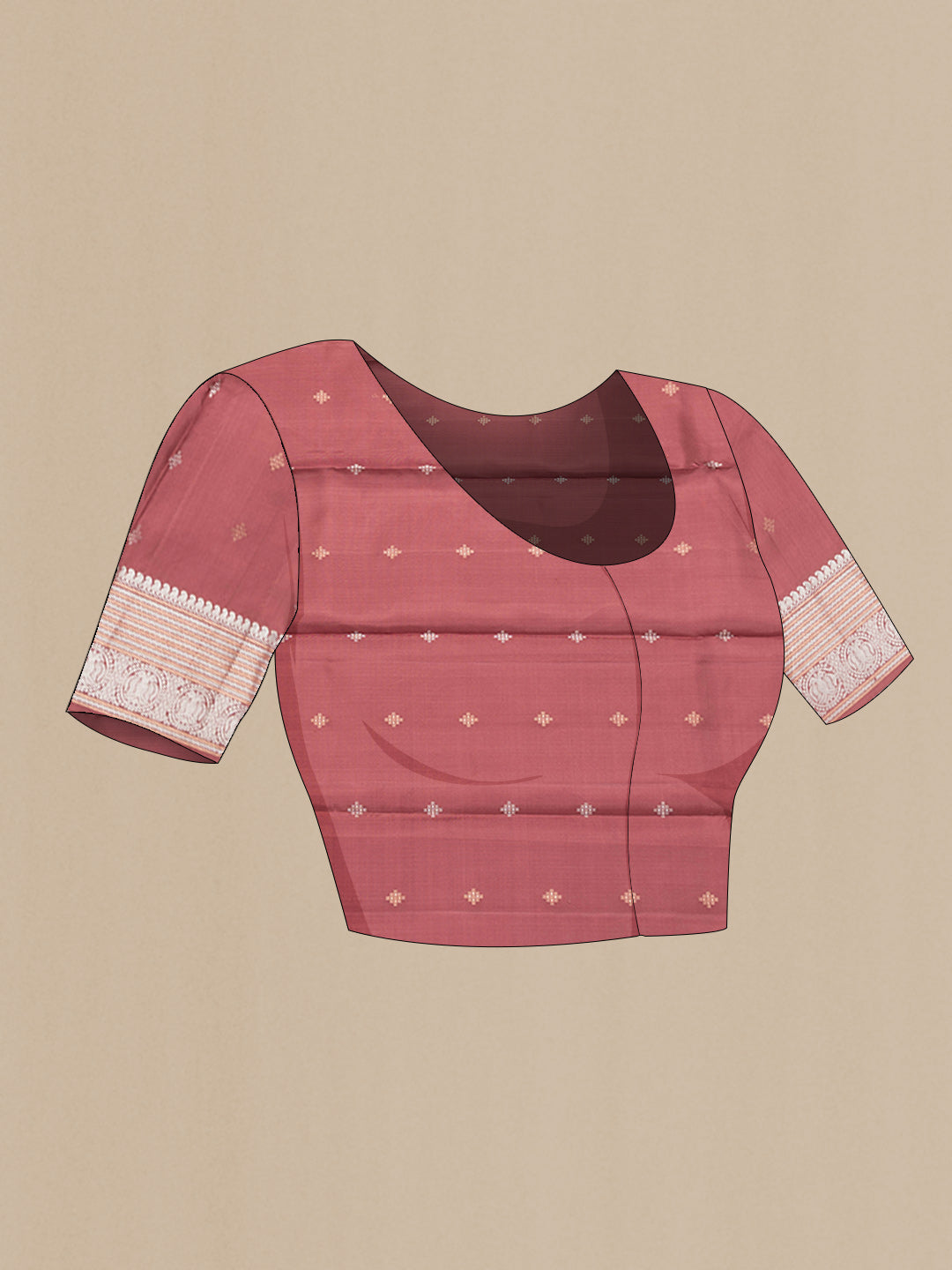 Close up image of the blouse of Brown Dual Tone Kanchipuram Silk Saree with Zari Butta on the body and Zari Border. 