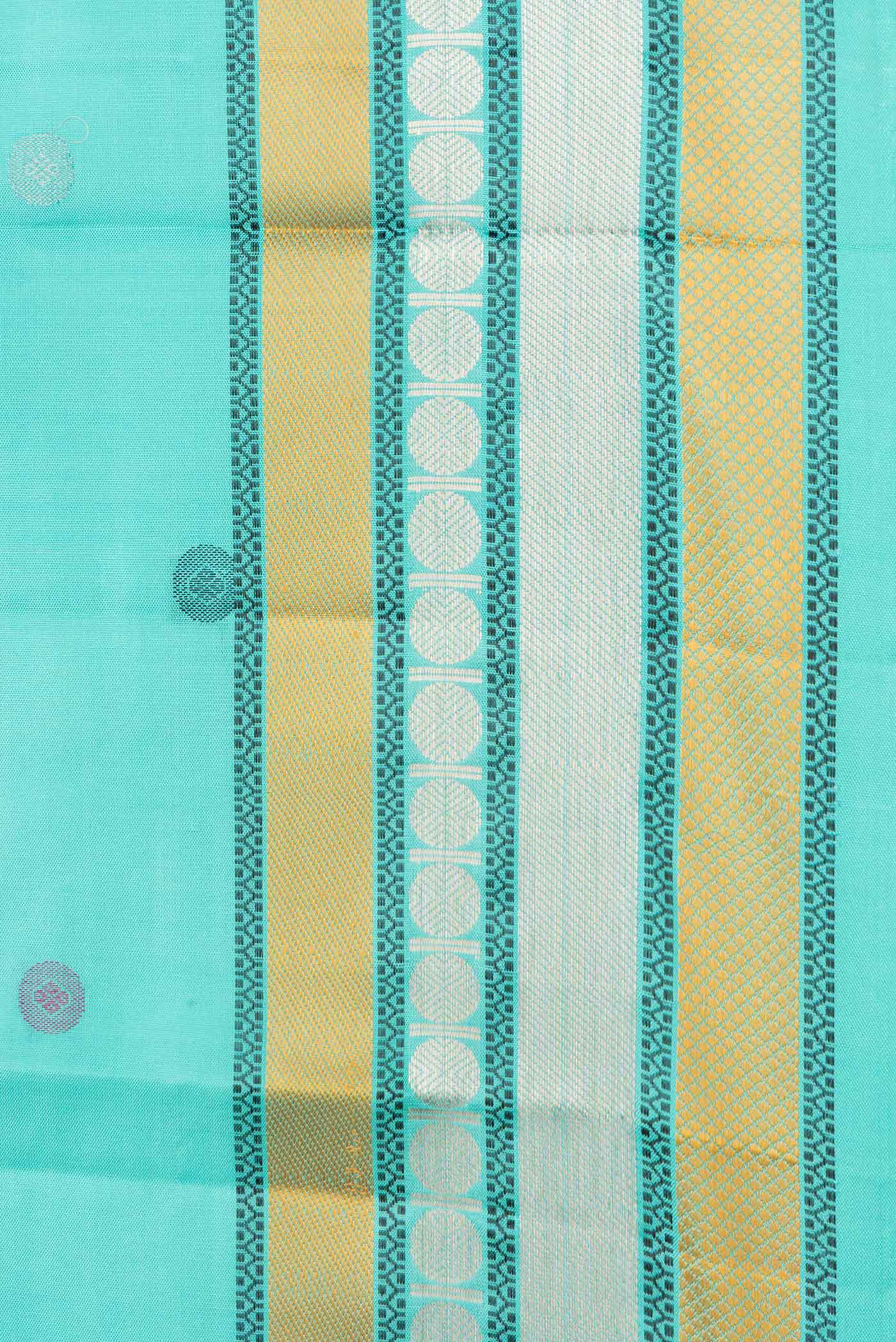 Border image of Sea Green Dual Tone Kanchipuram Silk Saree with Zari And Thread Butta on the body and Zari And Thread Border. 