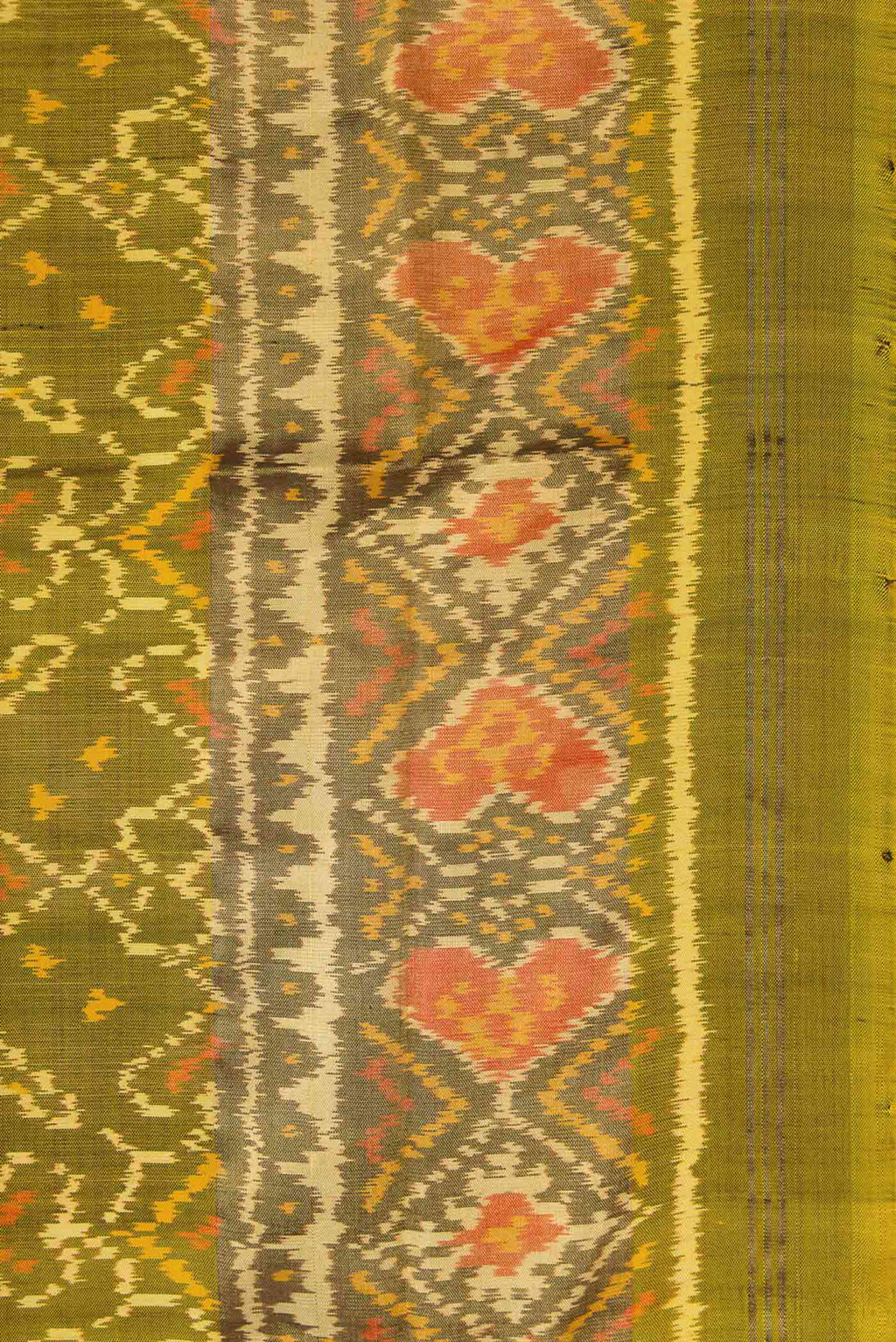 Border image of Mehandi Green Dual Tone Rajkot Patola Silk Saree with Ikat Print on the body and Ikat Border