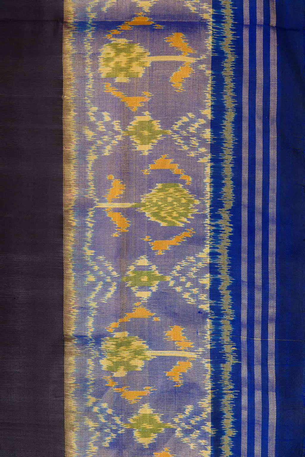 Border image of Black Dual Tone Rajkot Patola Silk Saree with Plain Body and Ikat Border