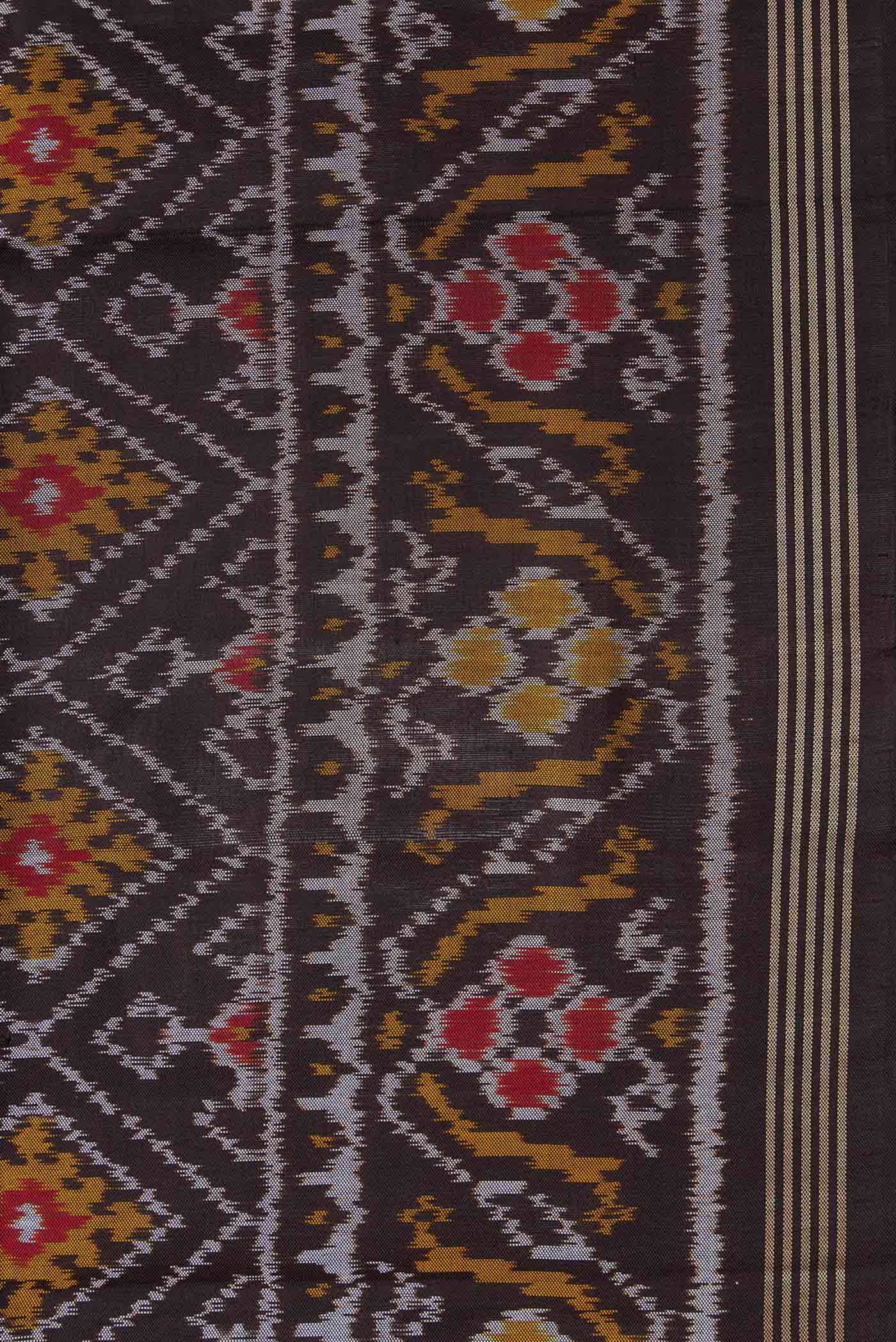 Border image of Black Pochampally Silk Saree with Pure Ikat on the body and Plain Border