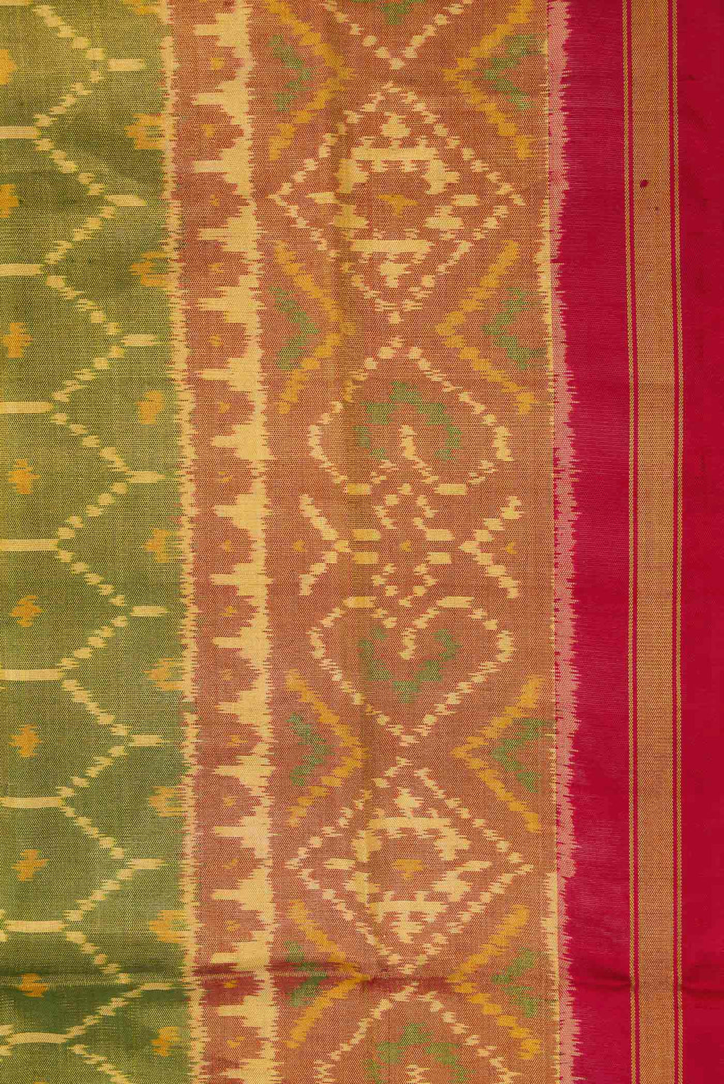 Border image of Mehandi Green Dual Tone Rajkot Patola Silk Saree with Ikat Print on the body and Ikat Border