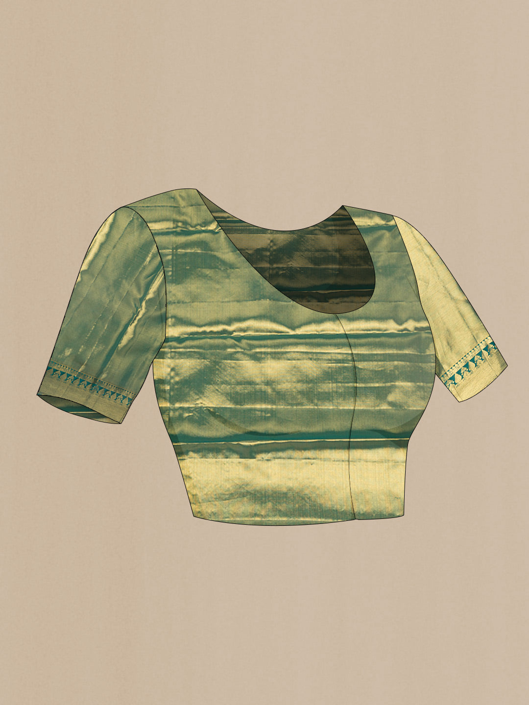 Close up image of the blouse of Golden Peach Dual Tone Kanchipuram Saree with Zari Brocade on the body and Zari Border