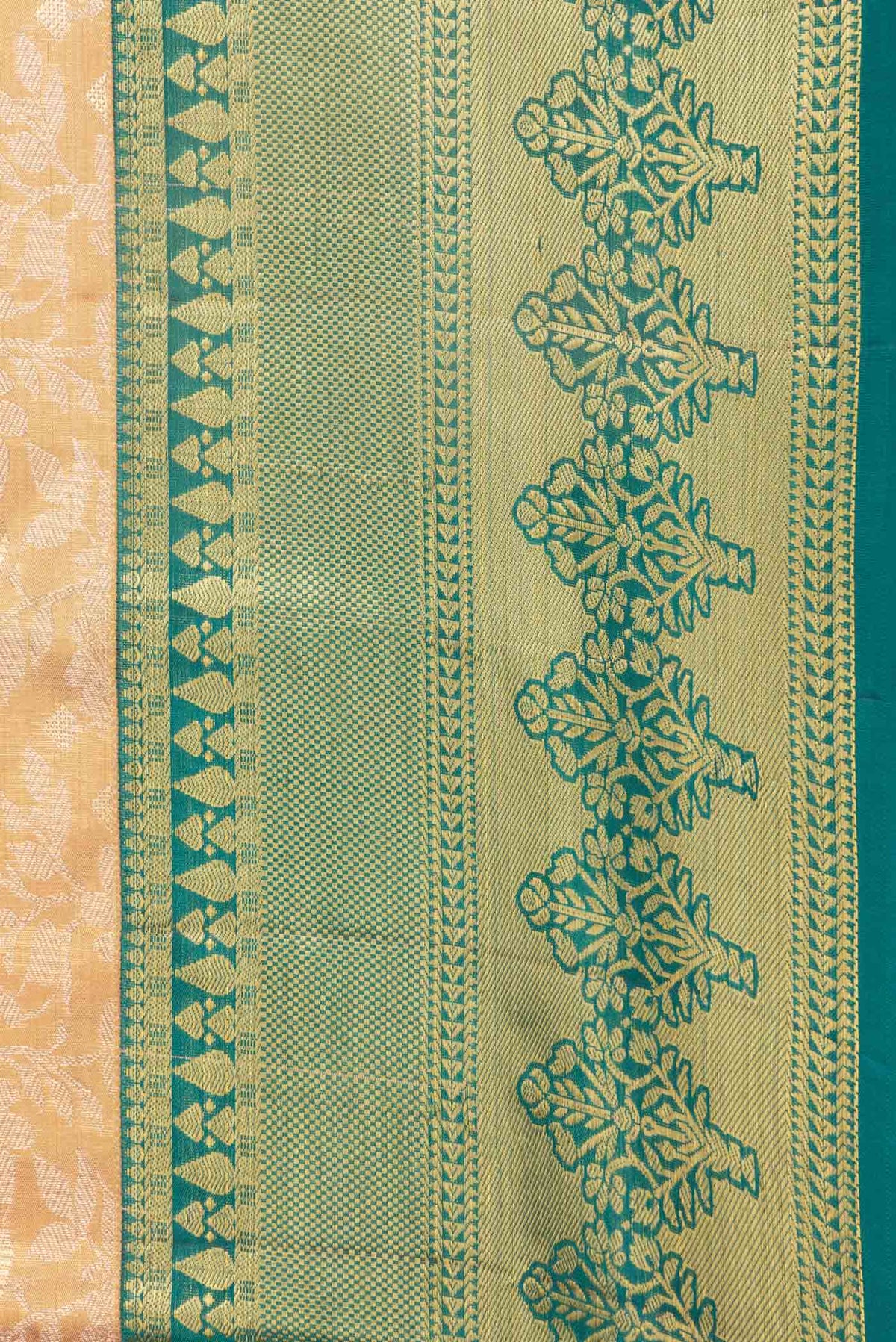 Border image of Golden Peach Dual Tone Kanchipuram Saree with Zari Brocade on the body and Zari Border