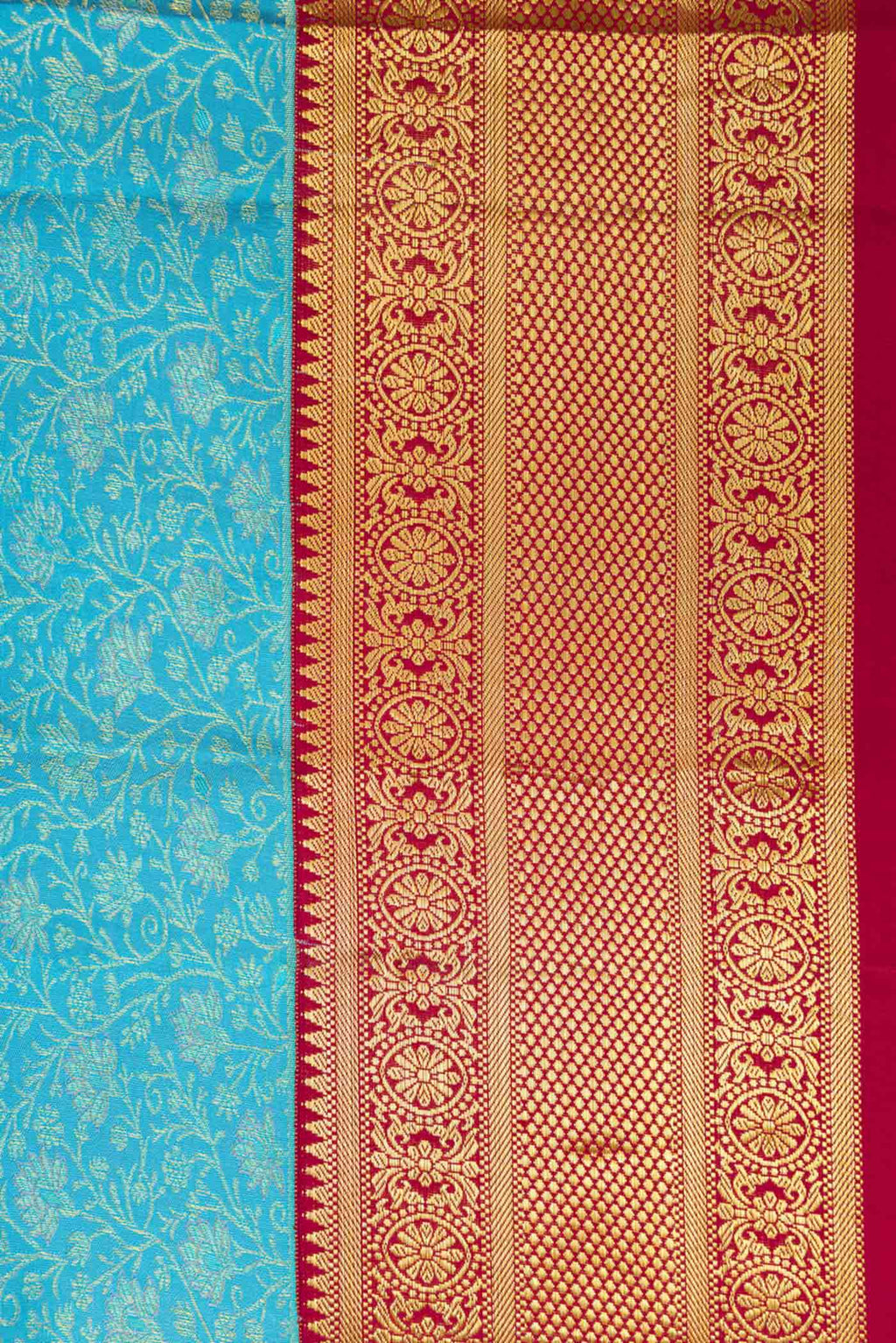 Border image of Sky Blue Dual Tone Kanchipuram Silk Saree with Zari Brocade on the body and Zari Border. 