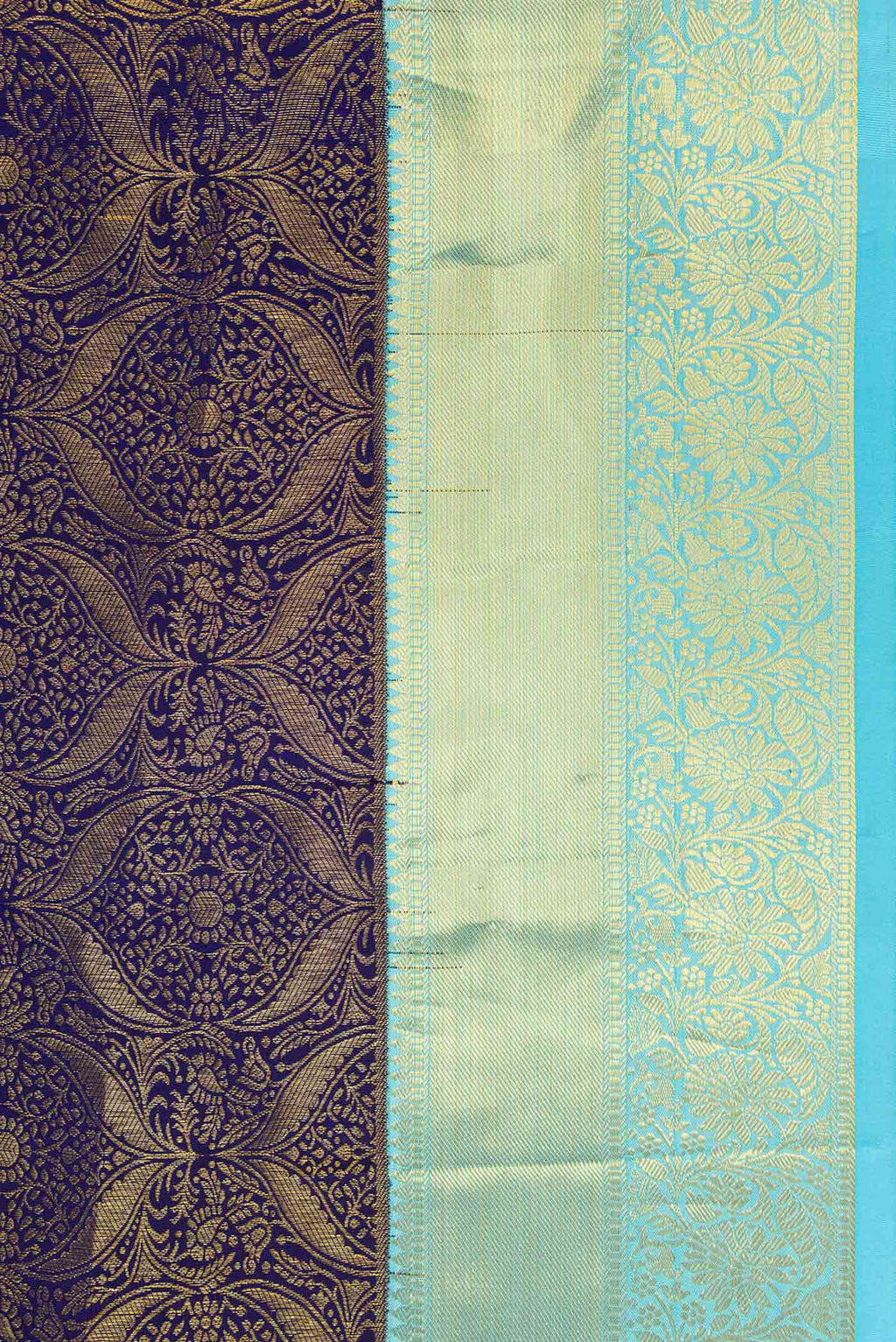 Border image of Navy Blue Dual Tone Kanchipuram Silk Saree with Zari Brocade on the body and Zari Border. 