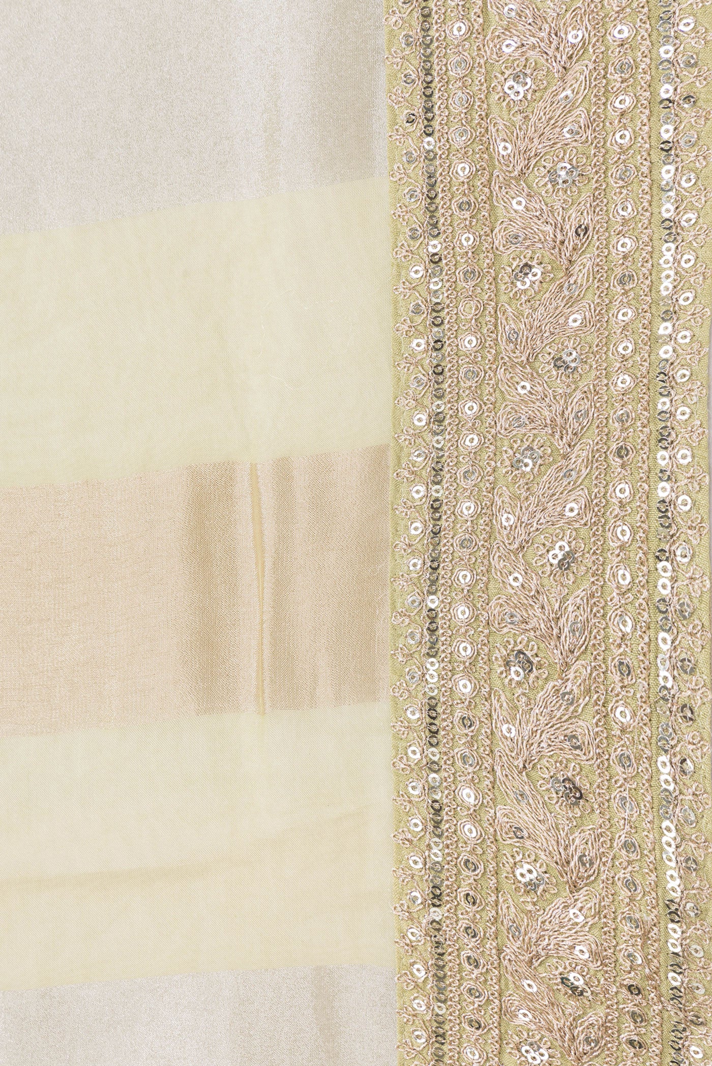 Border image of Pista Green Dual Tone Mysore Georgette Saree with Stripes on the body and Sequin Border. 
