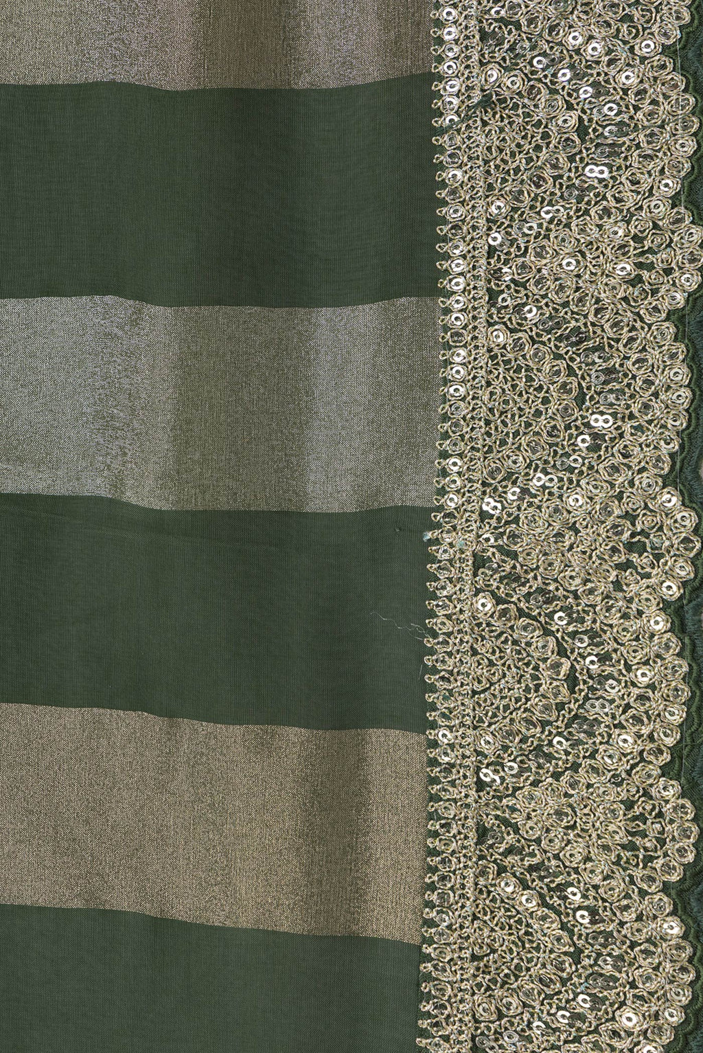 Border image of Bottle Green Dual Tone Mysore Georgette Saree with Stripes on the body and Sequin Border. 