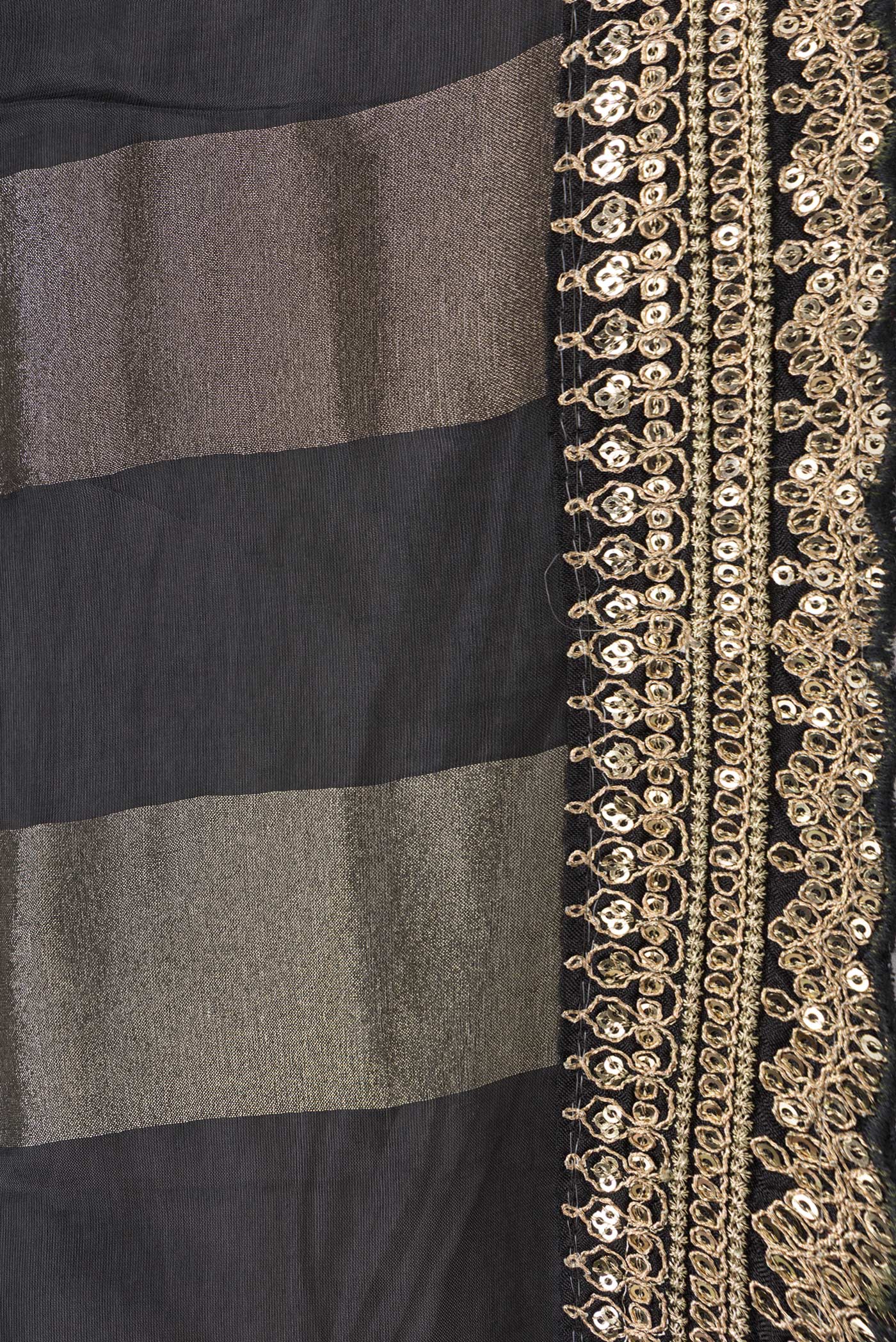 Border image of Black Dual Tone Banarasi Georgette Saree with Stripes on the body and Embroidery Border. 
