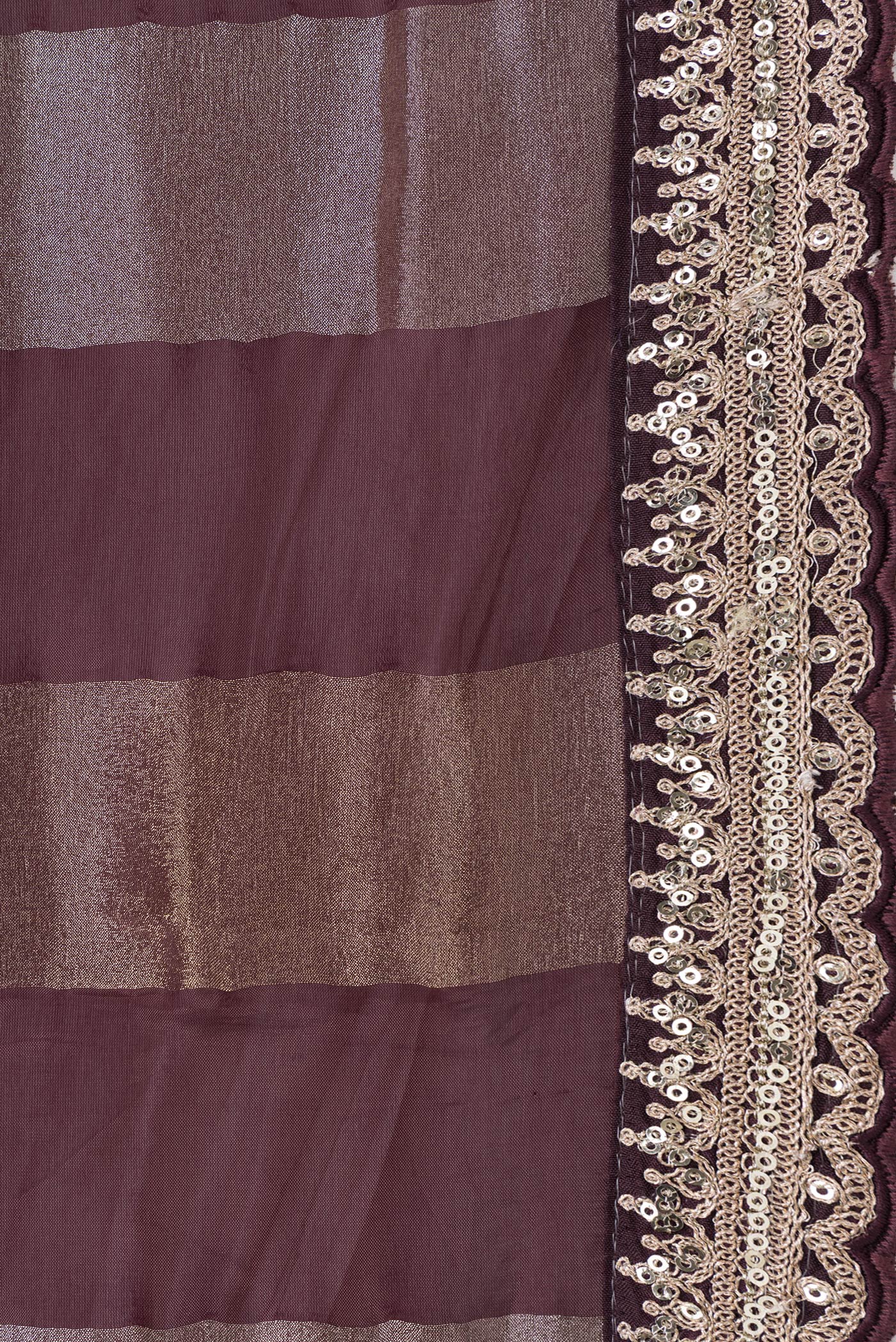 Border image of Maroon Dual Tone Banarasi Georgette Saree with Stripes on the body and Embroidery Border. 