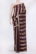 Maroon Dual Tone Banarasi Georgette Saree with Stripes on the body and Embroidery Border.  displayed on a mannequin
