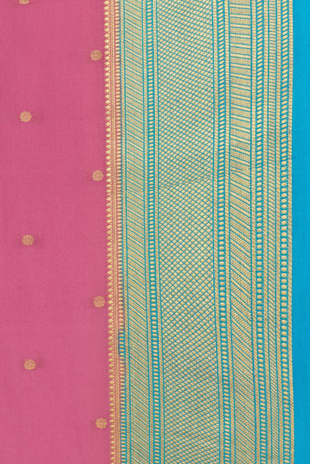 Border image of Pink Dual Tone Mysore Silk Saree with Zari Butta on the body and Zari Border. 