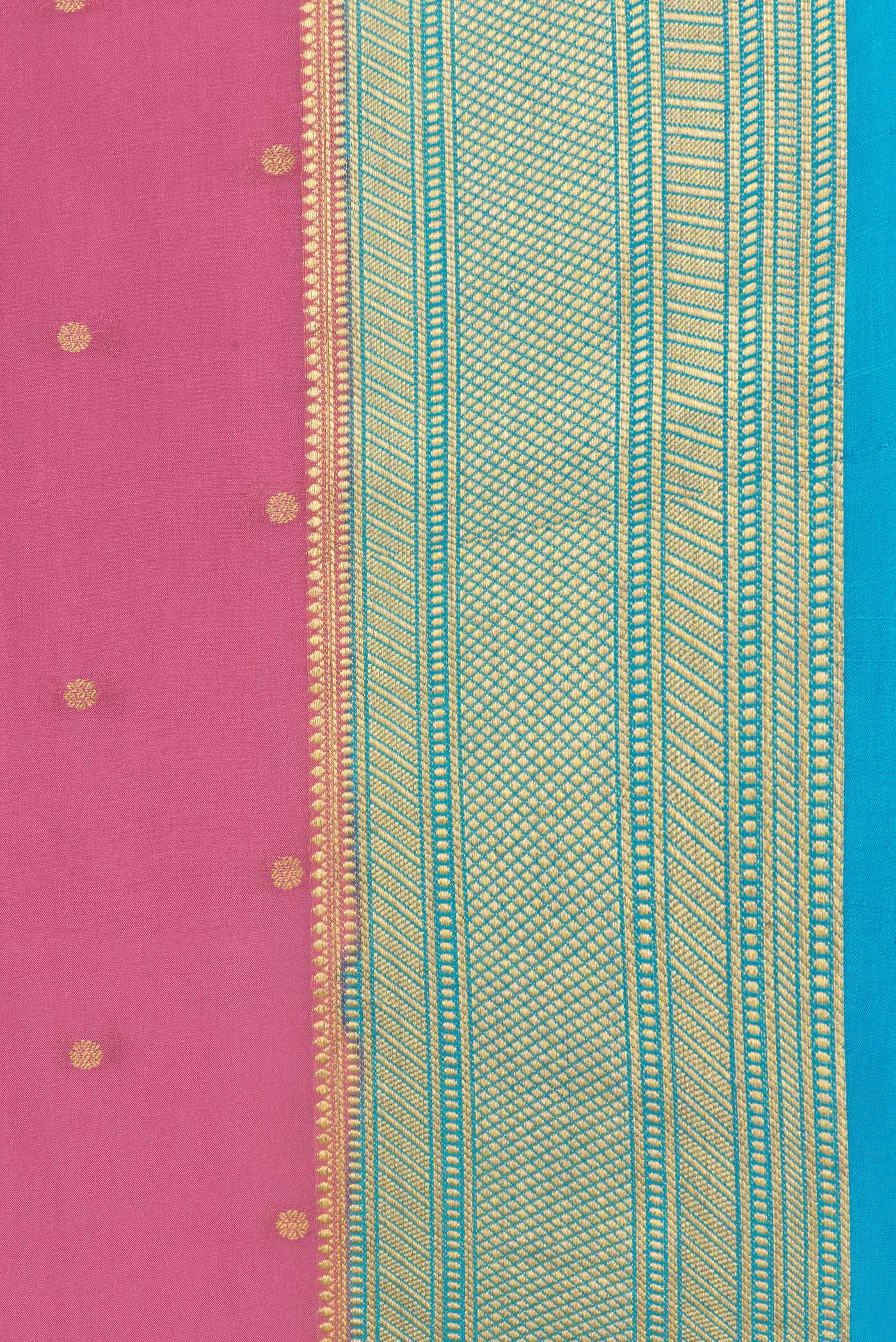Border image of Pink Dual Tone Mysore Silk Saree with Zari Butta on the body and Zari Border. 