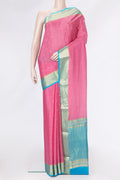 Pink Dual Tone Mysore Silk Saree with Zari Butta on the body and Zari Border.  displayed on a mannequin