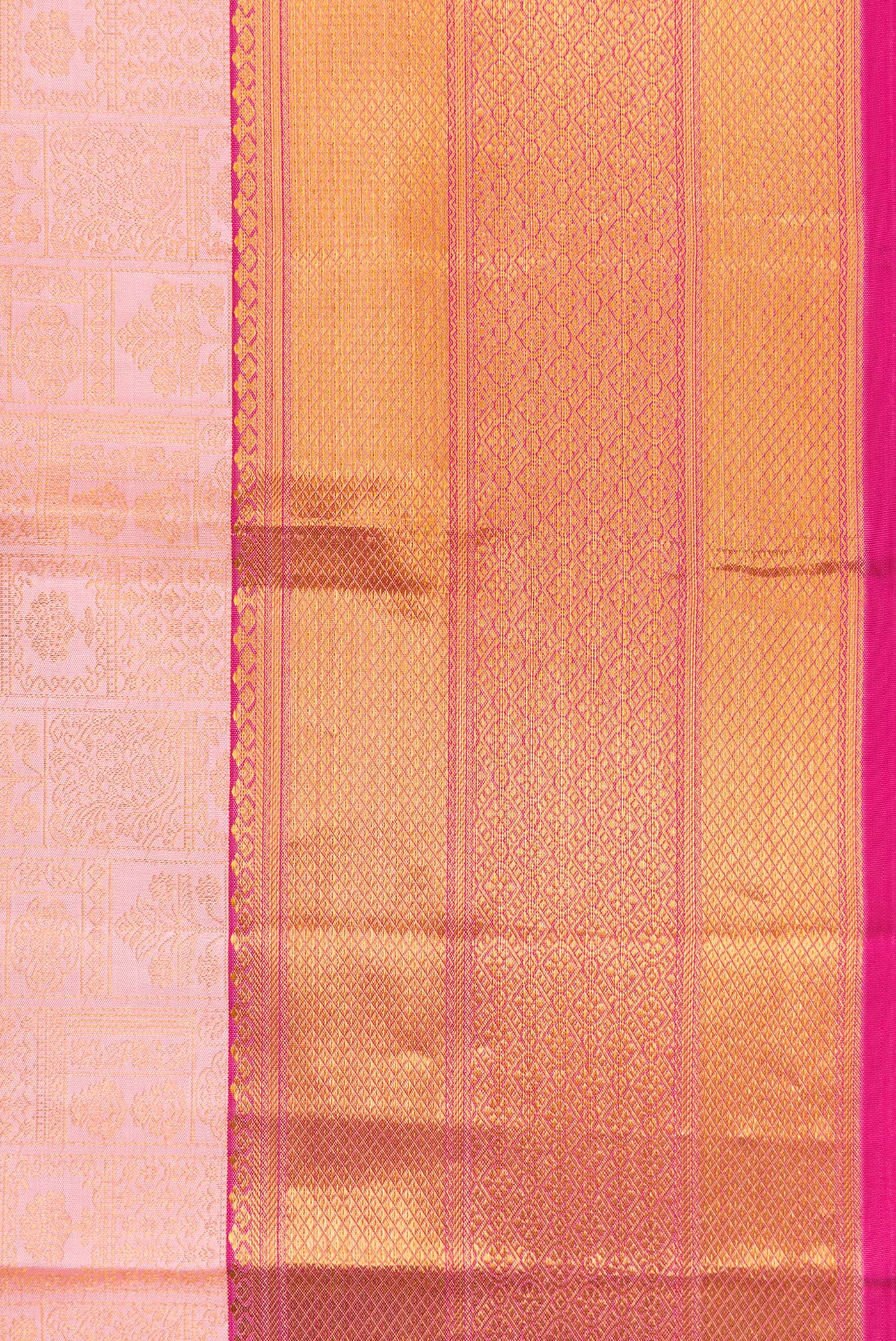 Border image of Rose Gold Dual Tone Kanchipuram Silk Saree with Zari Brocade on the body and Zari Border. 