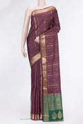 Maroon Dual Tone Soft Silk Saree with Zari Butta on the body and Zari Border.  displayed on a mannequin
