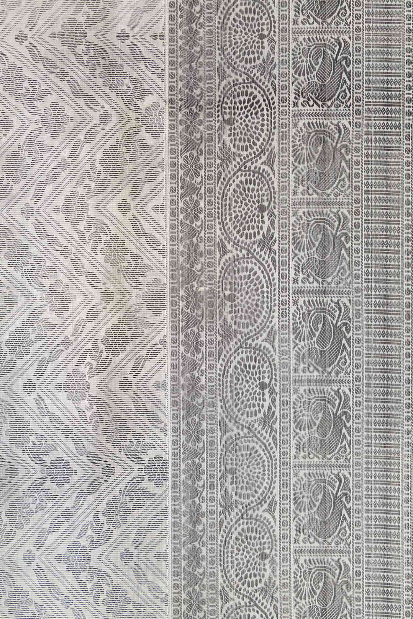 Border image of Off White Dual Tone Soft Silk Saree with Jacquard design on the body and Thread Border. 