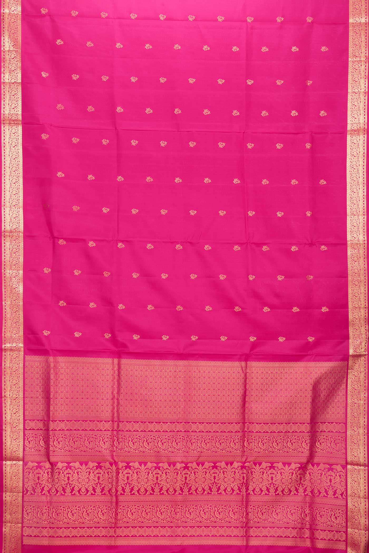 Flat view of Dark Pink Dual Tone Soft Silk Saree with Zari Butta on the body and Zari Border. 