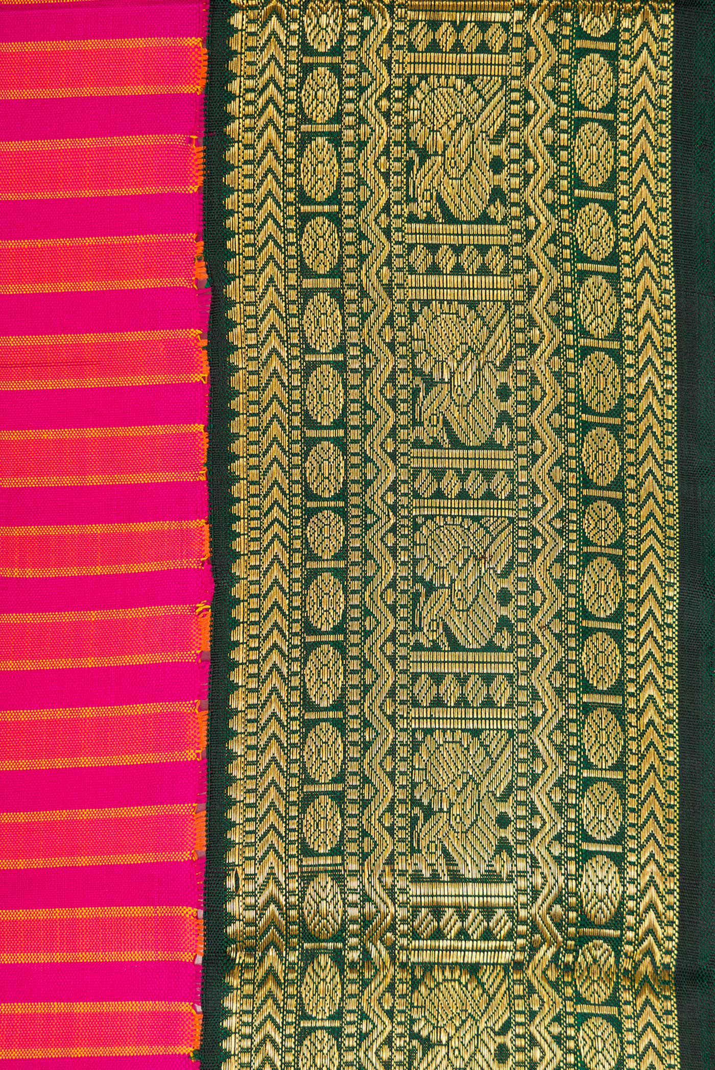 Border image of Pure Silk Pure Zari Dark Pink Dual Tone Kanjivaram Saree with Stripes on the body and Zari Border. 