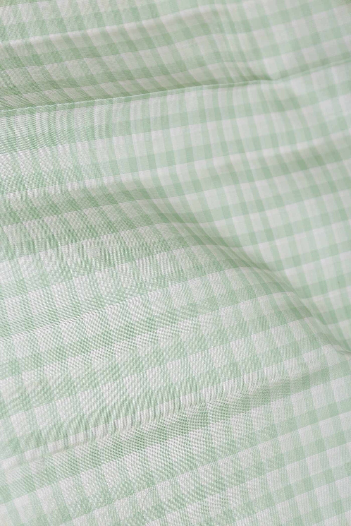 Close up of Green Dual Tone Kanchipuram Saree with Checked design on the body and Zari Border displaying folds