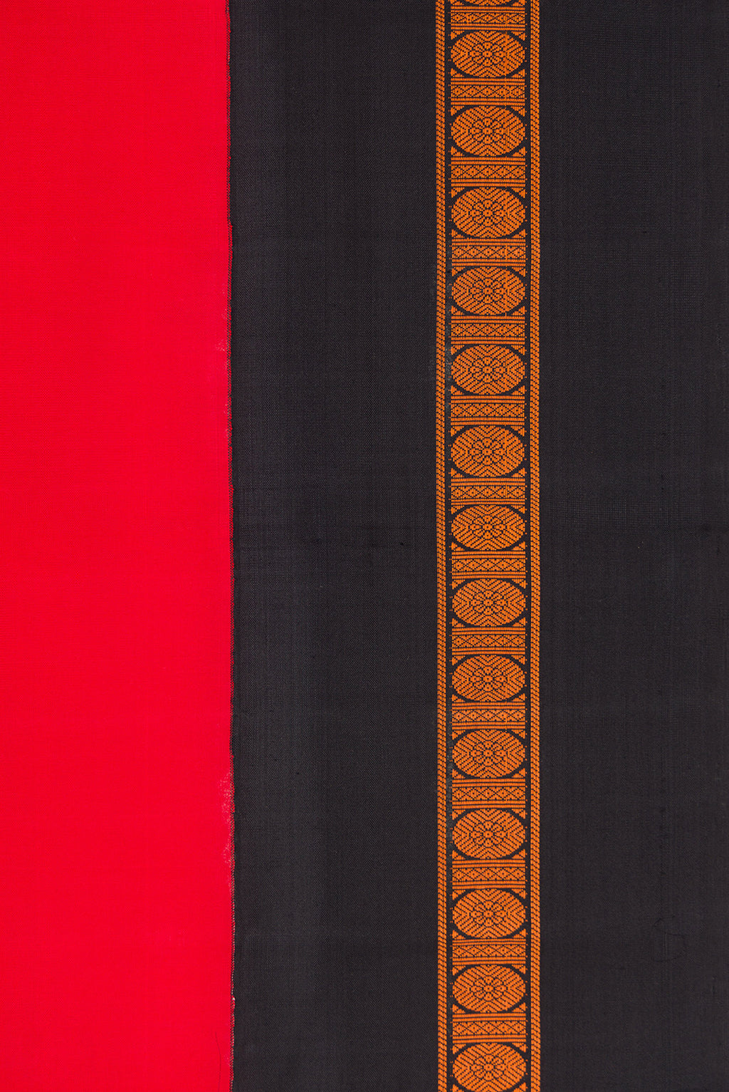 Border image of Red Dual Tone Banarasi Silk Saree with Plain Body and Thread Border. 