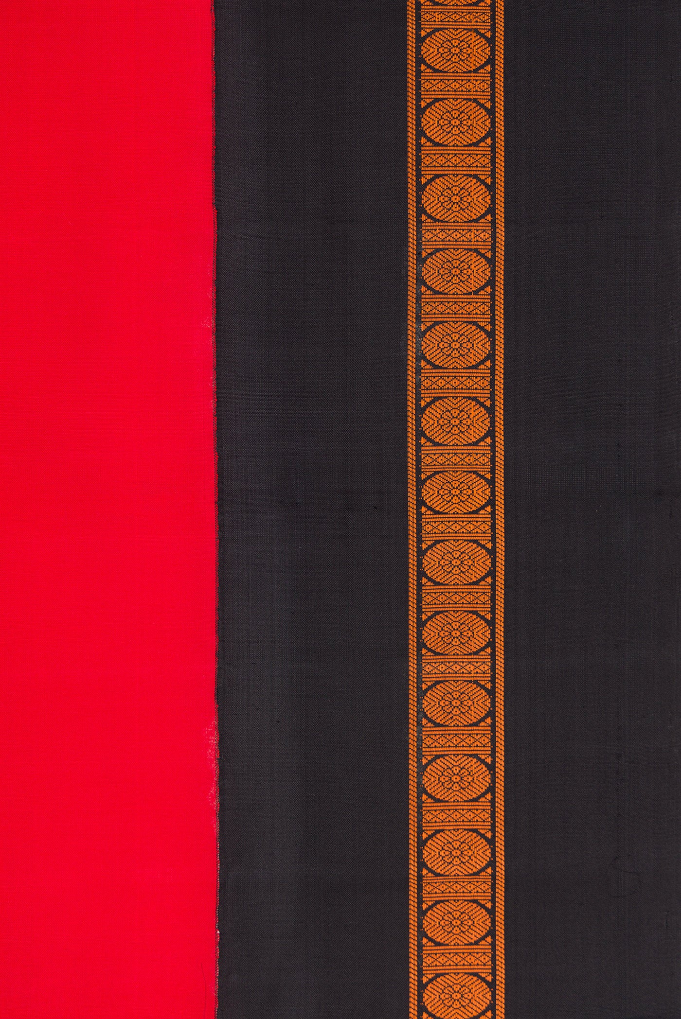 Border image of Red Dual Tone Banarasi Silk Saree with Plain Body and Thread Border. 