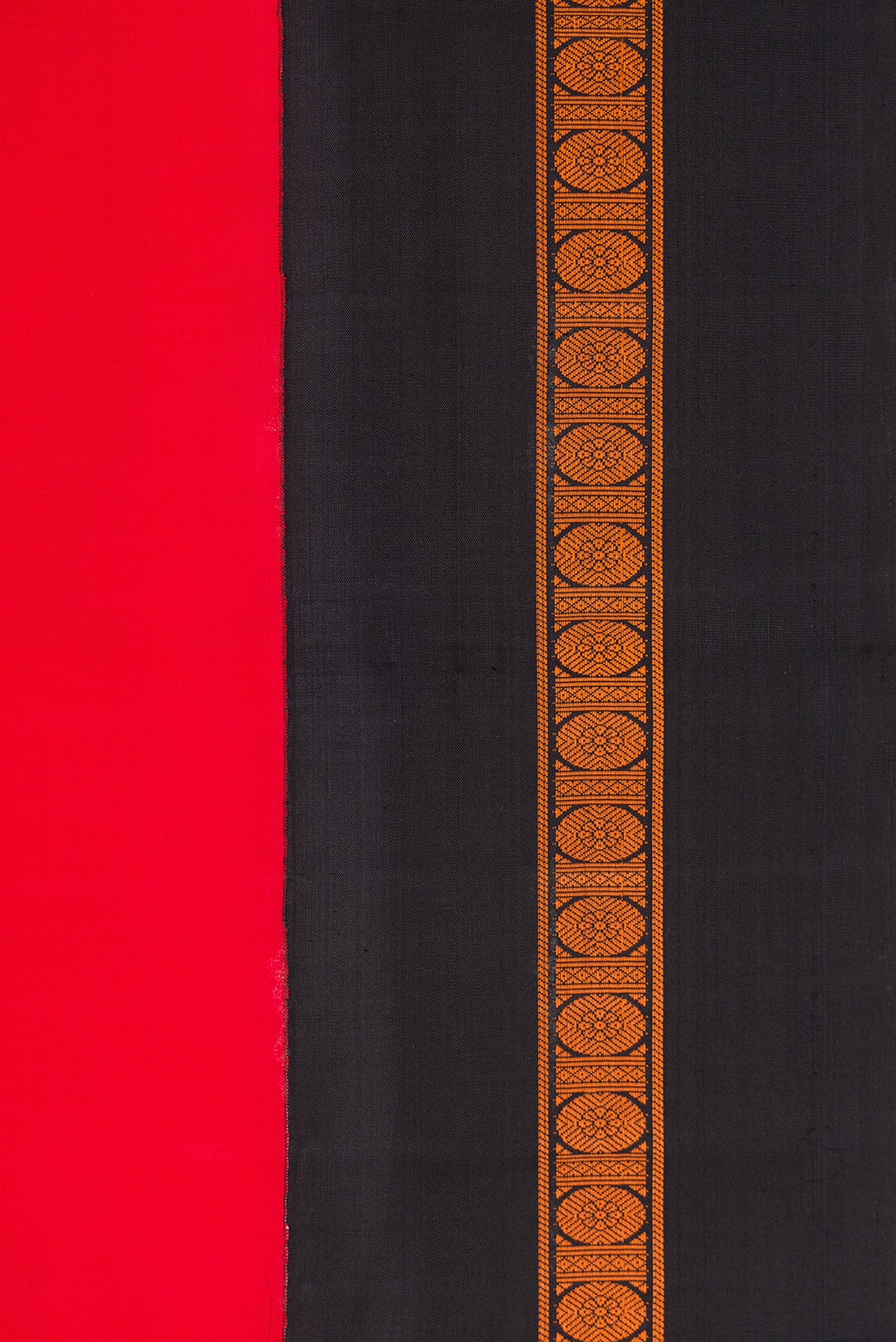 Border image of Red Dual Tone Banarasi Silk Saree with Plain Body and Thread Border. 