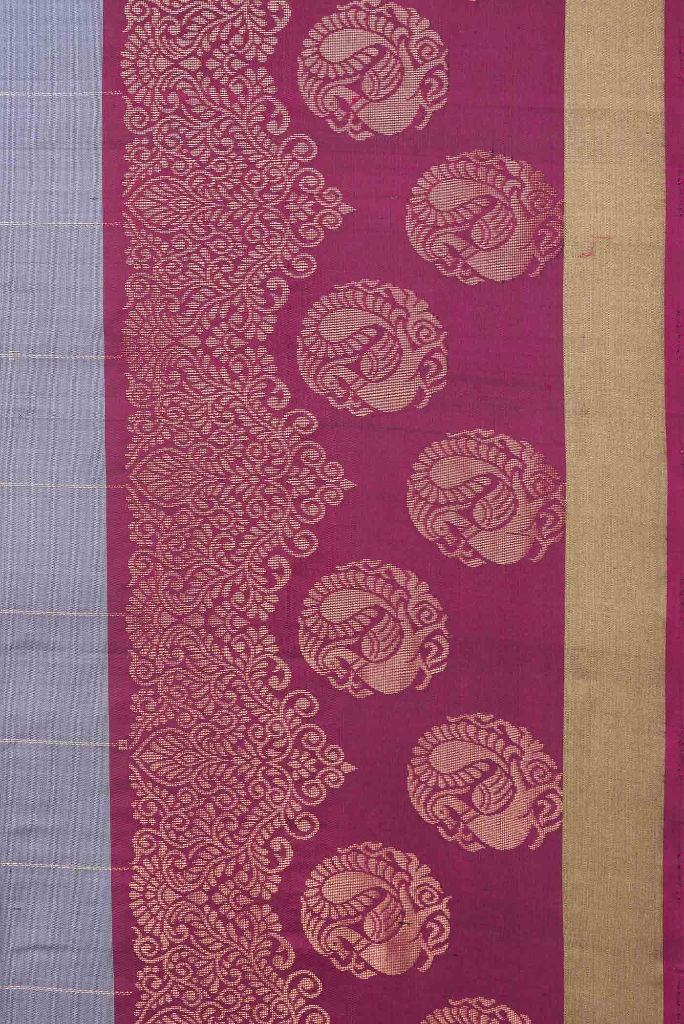 Border image of Grey Dual Tone Soft Silk Saree with Stripes on the body and Zari Border