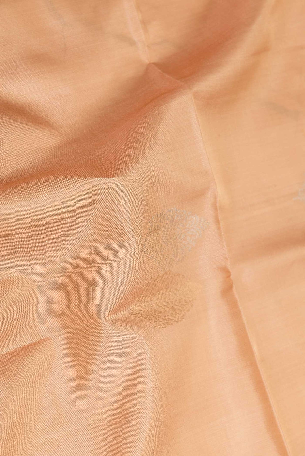 Close up of Beige Dual Tone Soft Silk Saree with Zari Butta on the body and Zari Border displaying folds