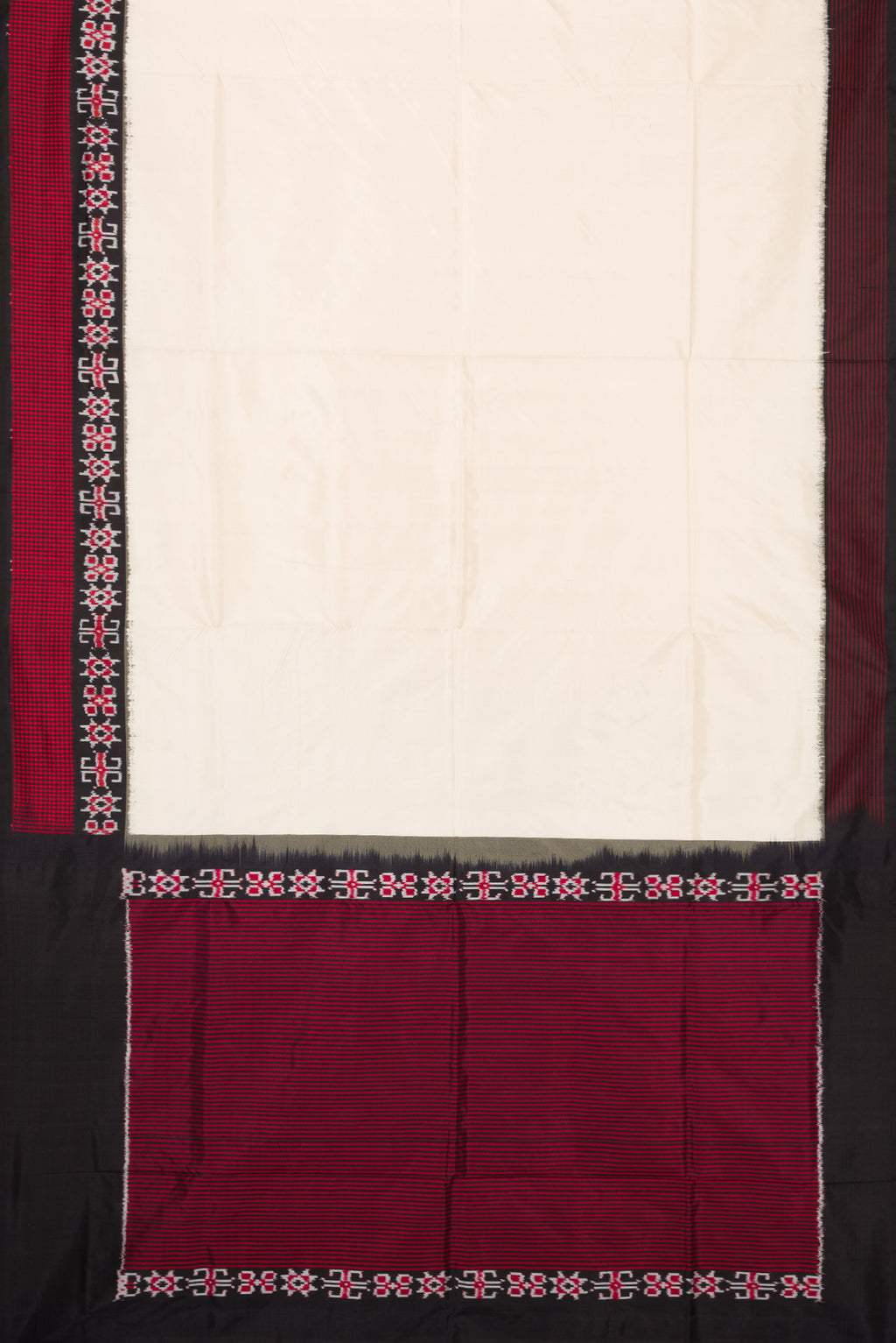 Flat view of Sandal Dual Tone Double Ikat Saree with Plain Body and Ikat Border. 