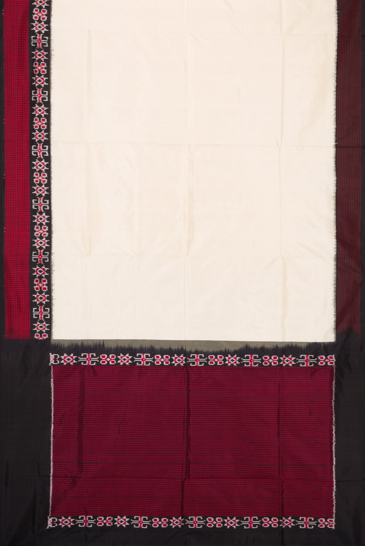 Flat view of Sandal Dual Tone Double Ikat Saree with Plain Body and Ikat Border. 