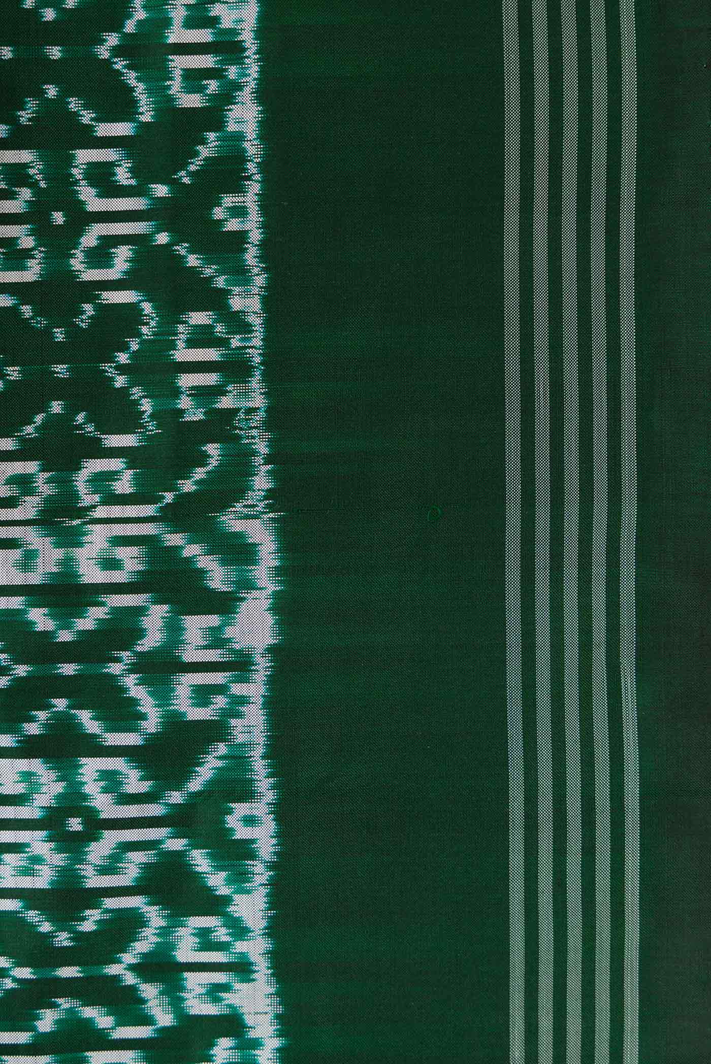 Border image of Green Dual Tone Double Ikat Saree with Ikat Print on the body and Zari Border. 