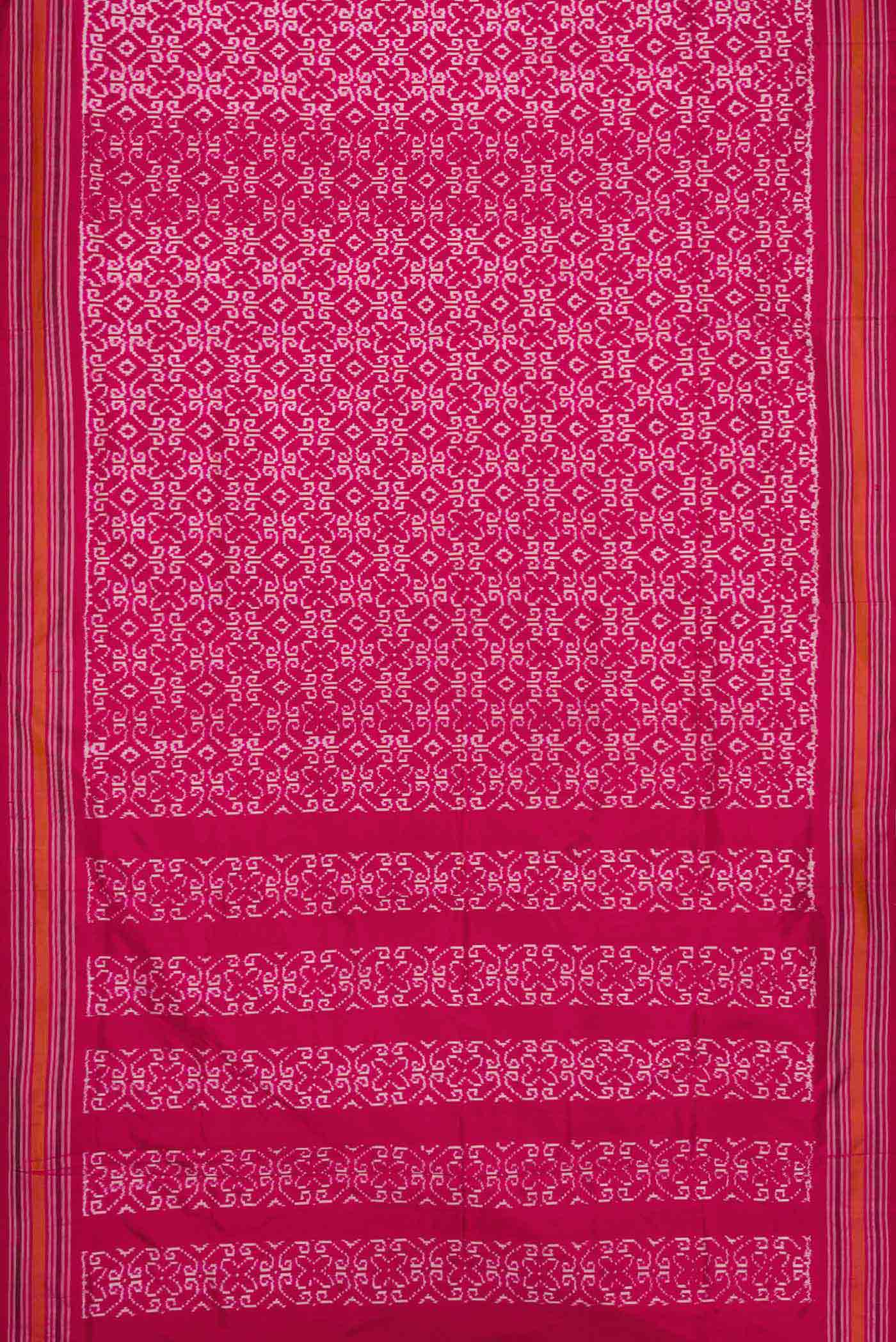 Flat view of Pink Dual Tone Double Ikat Saree with Ikat Print on the body and Thread Border