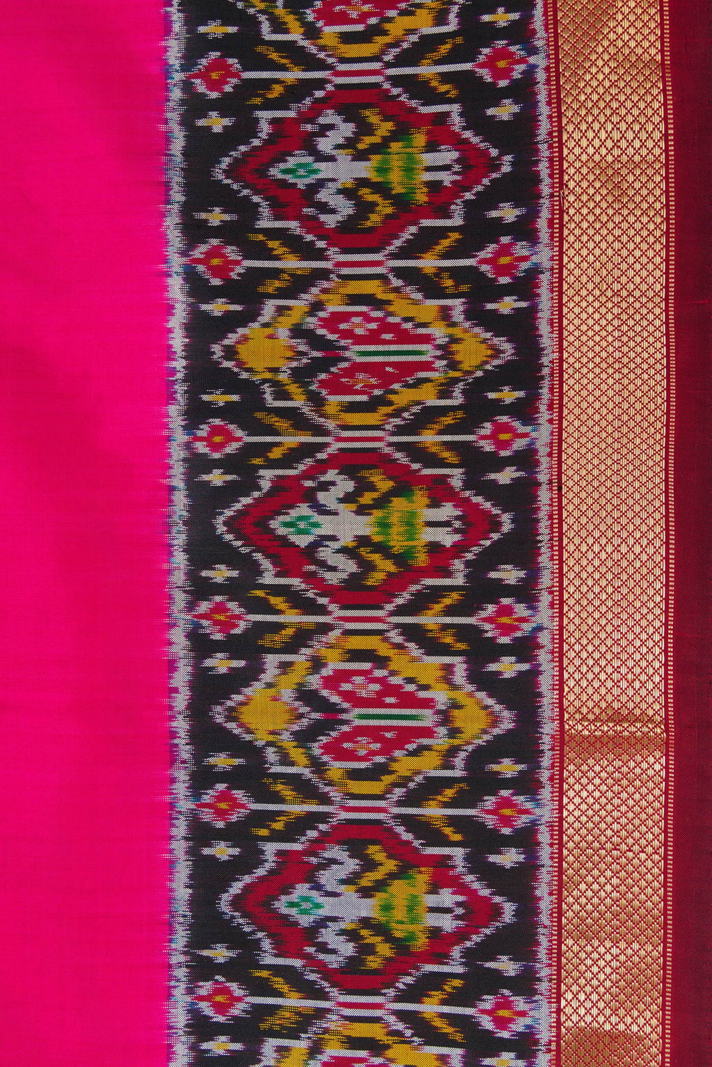 Border image of Pink Dual Tone Double Ikat Saree with Plain Body and Ikat Border. 
