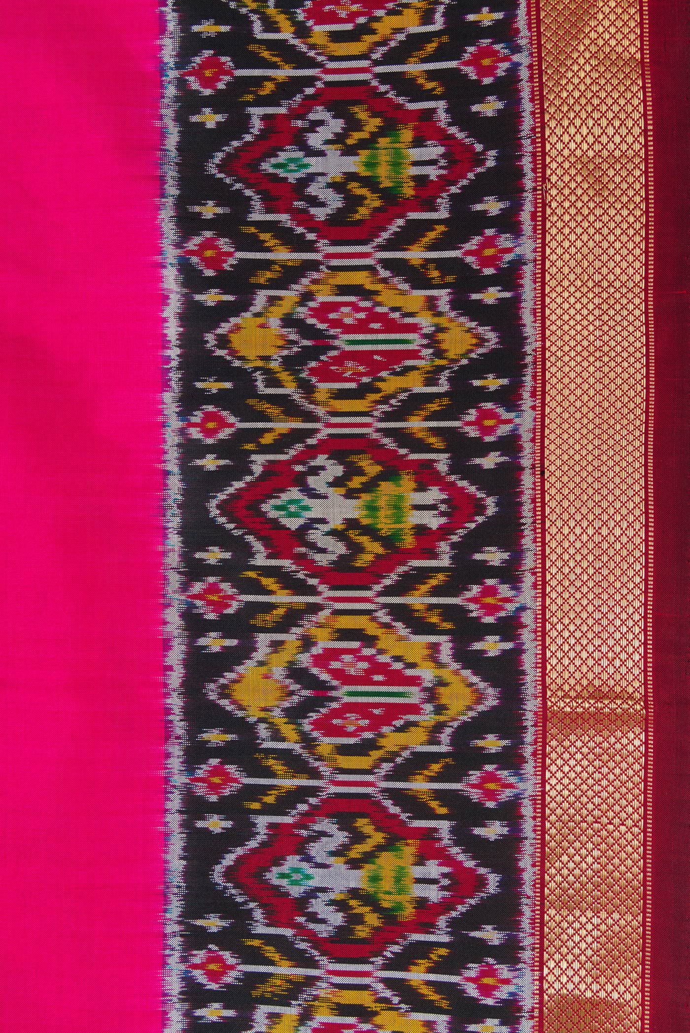 Border image of Pink Dual Tone Double Ikat Saree with Plain Body and Ikat Border. 