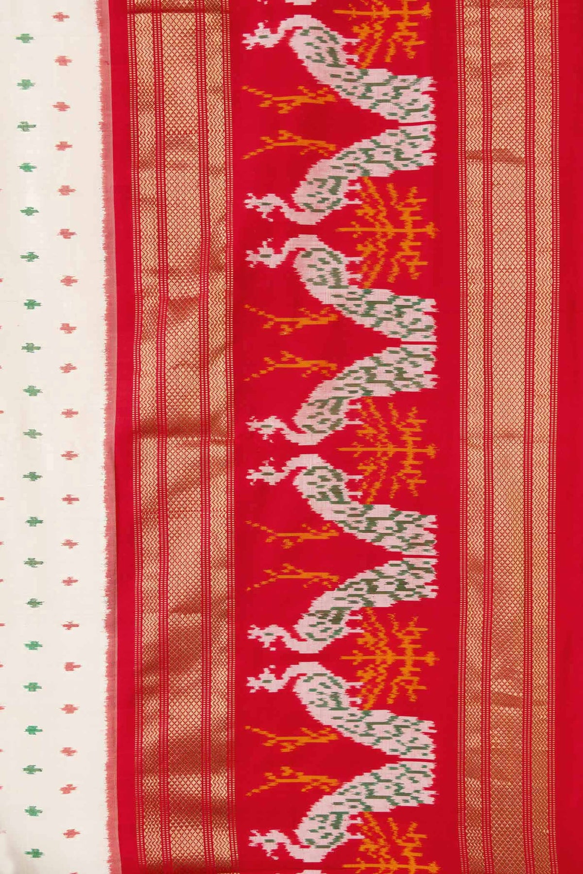 Border image of Off White Dual Tone Double Ikat Saree with Ikat Print on the body and Ikat Border
