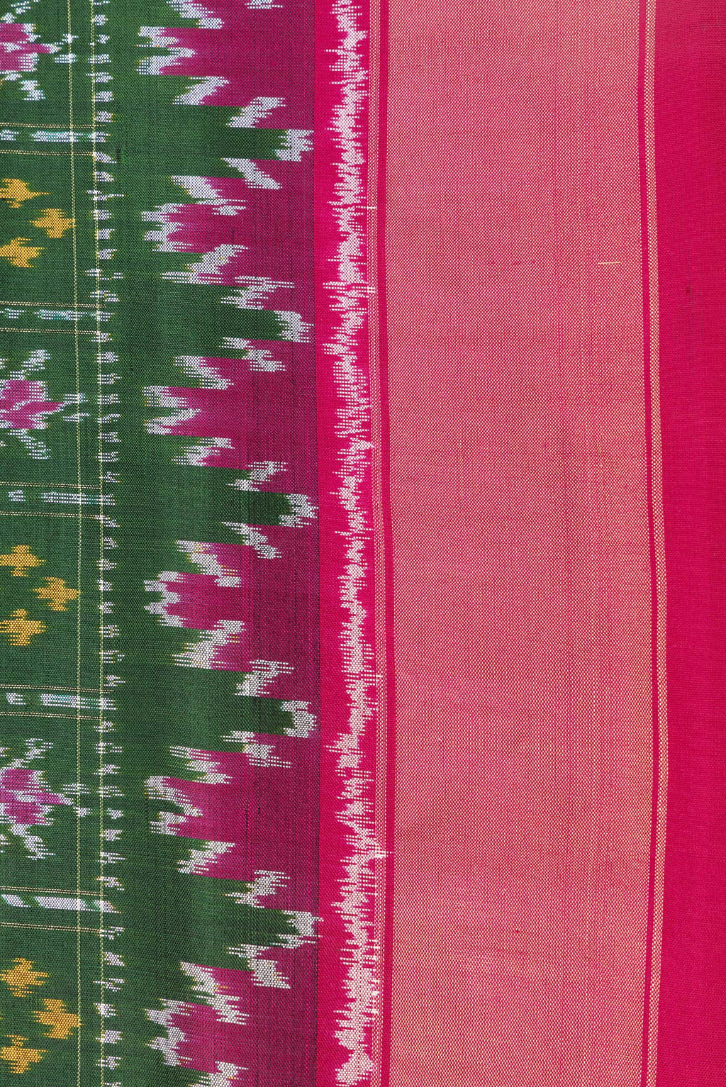 Border image of Bottle Green Dual Tone Double Ikat Saree with Ikat Print on the body and Ikat Border. 