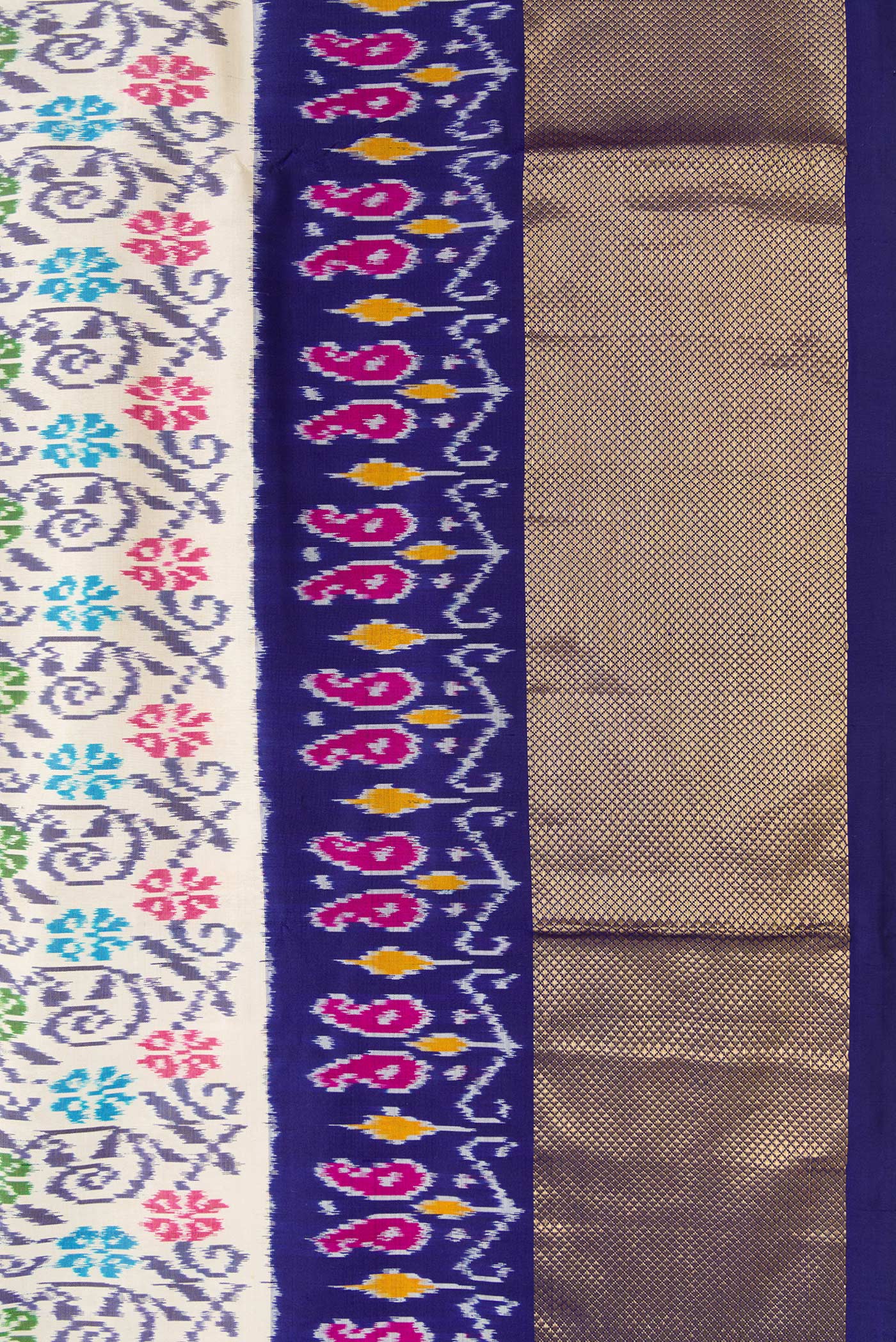 Border image of Off White Dual Tone Double Ikat Saree with Ikat Print on the body and Ikat Border. 